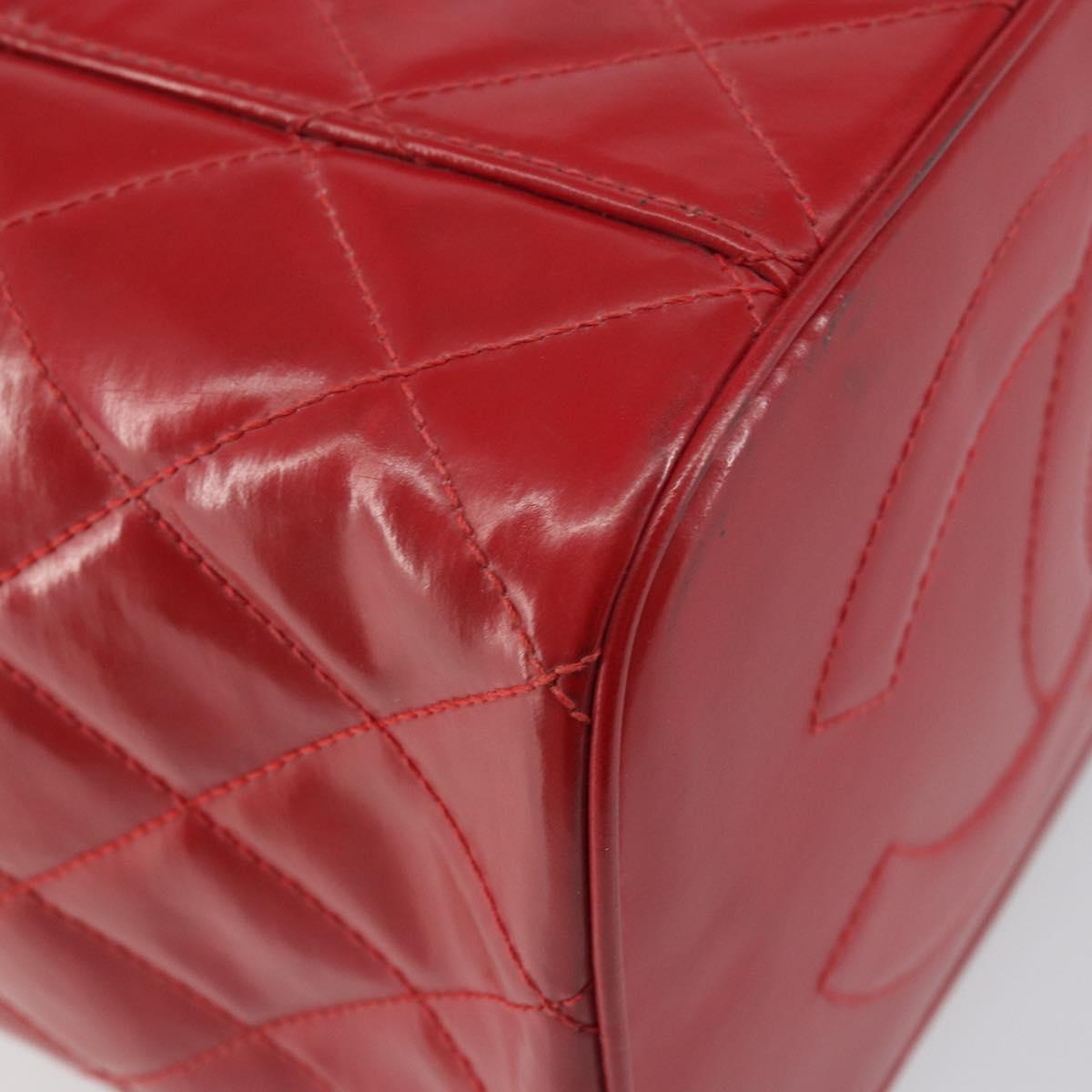 CHANEL Matelasse Vanity Hand Bag Patent leather 2way Red Gold CC Auth 156504