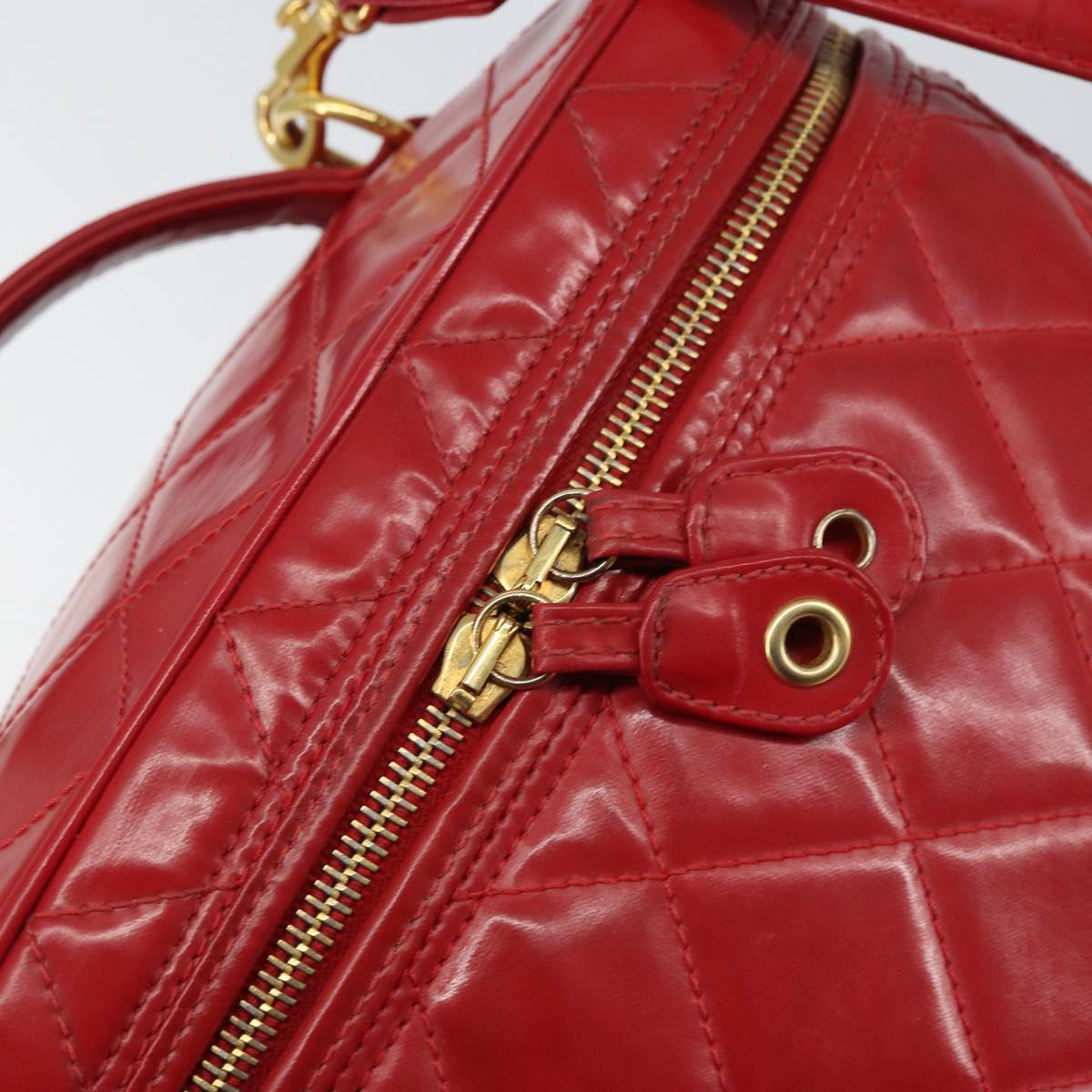 CHANEL Matelasse Vanity Hand Bag Patent leather 2way Red Gold CC Auth 156504