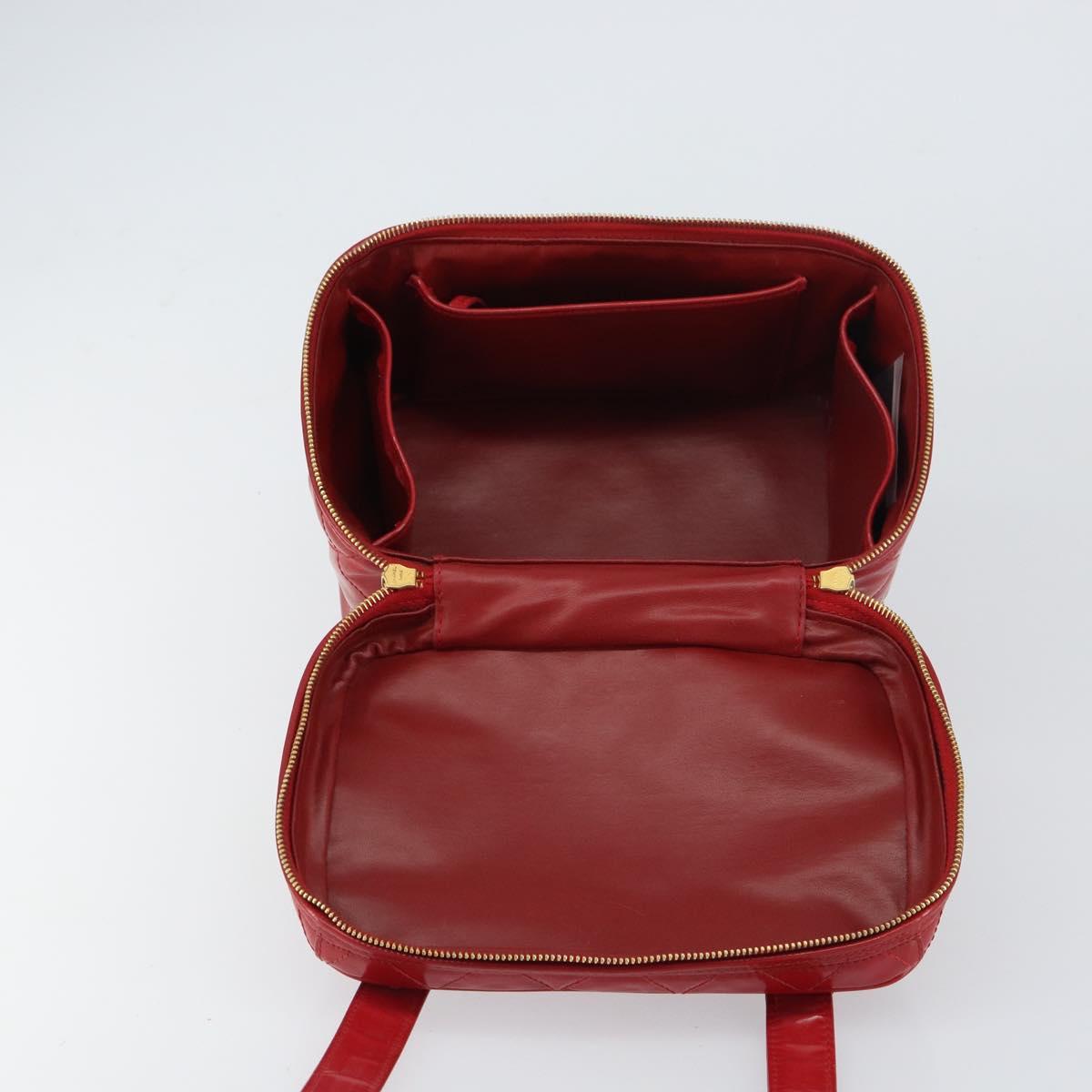 CHANEL Matelasse Vanity Hand Bag Patent leather 2way Red Gold CC Auth 156504