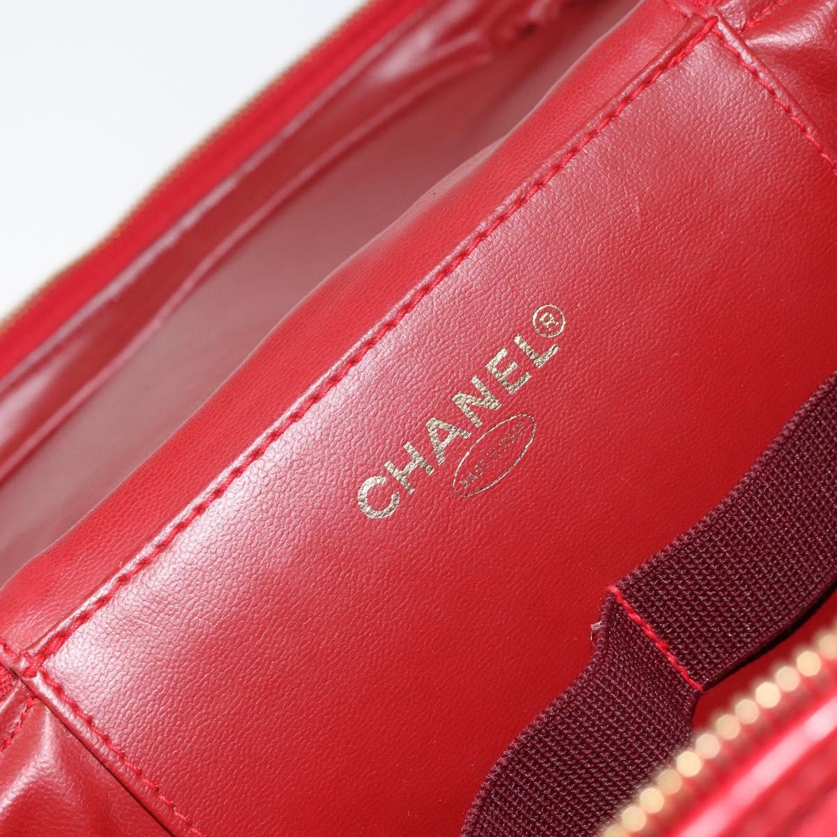 CHANEL Matelasse Vanity Hand Bag Patent leather 2way Red Gold CC Auth 156504