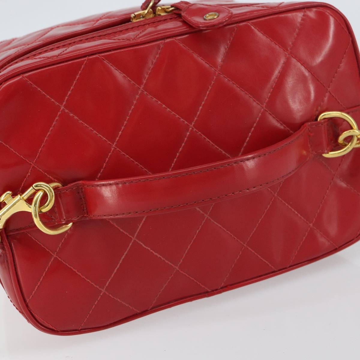 CHANEL Matelasse Vanity Hand Bag Patent leather 2way Red Gold CC Auth 156504