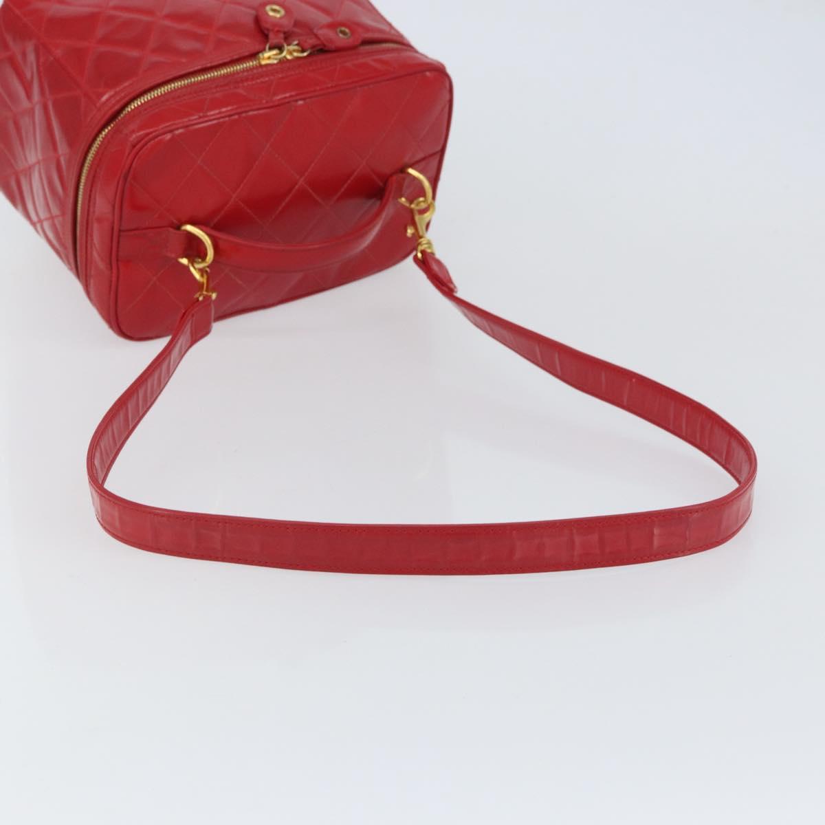 CHANEL Matelasse Vanity Hand Bag Patent leather 2way Red Gold CC Auth 156504