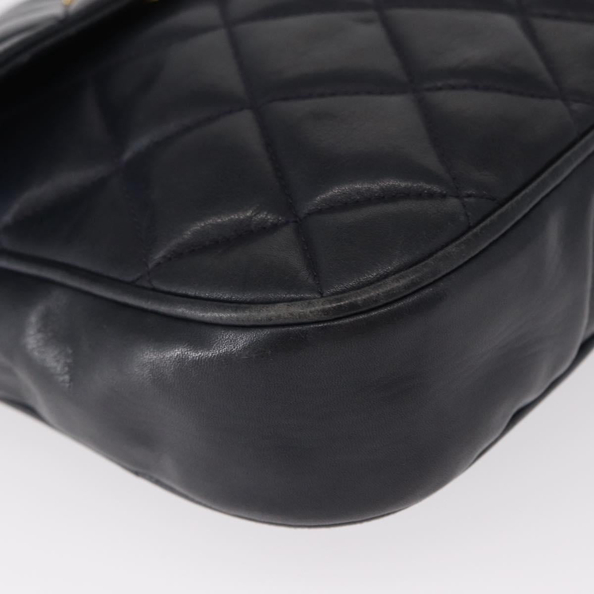 CHANEL Matelasse Chain Shoulder Bag Lamb Skin Navy Gold CC Auth 156505