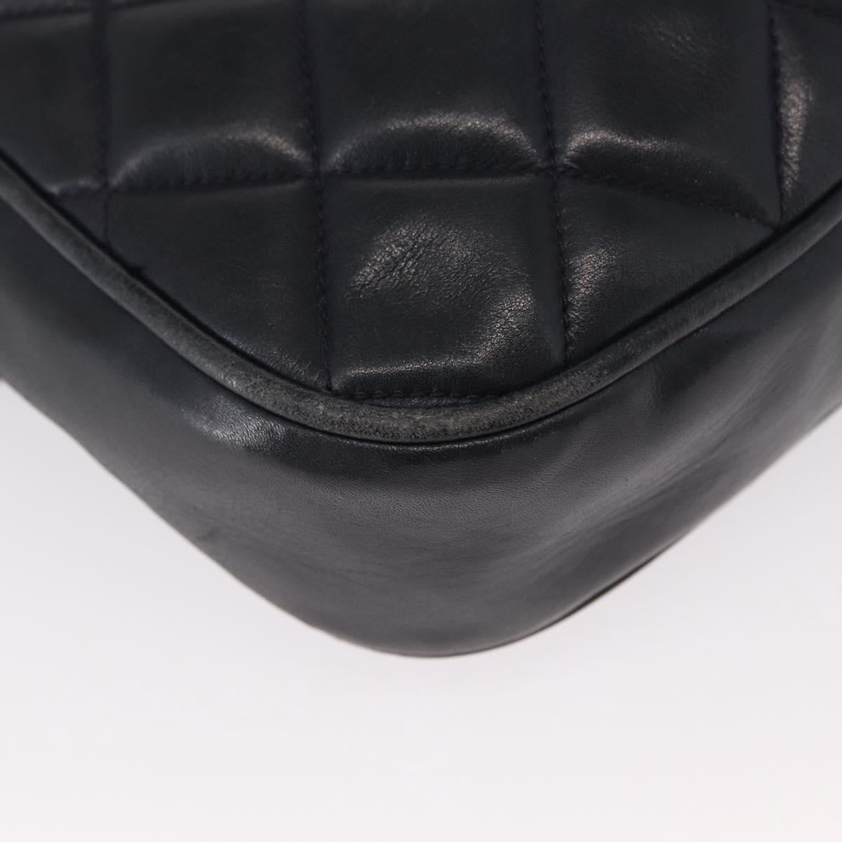 CHANEL Matelasse Chain Shoulder Bag Lamb Skin Navy Gold CC Auth 156505