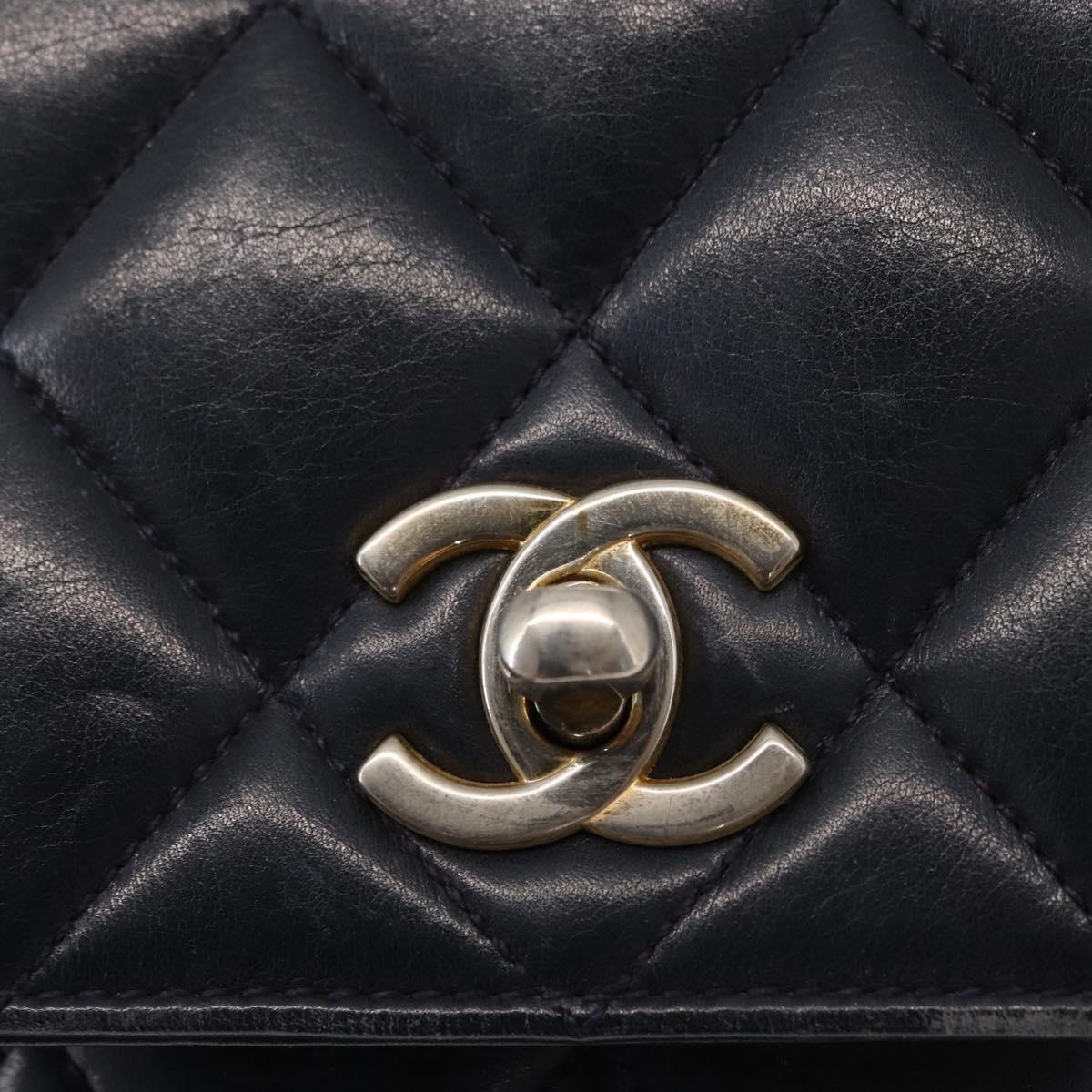 CHANEL Matelasse Chain Shoulder Bag Lamb Skin Navy Gold CC Auth 156505