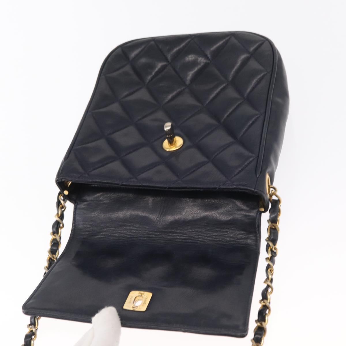CHANEL Matelasse Chain Shoulder Bag Lamb Skin Navy Gold CC Auth 156505
