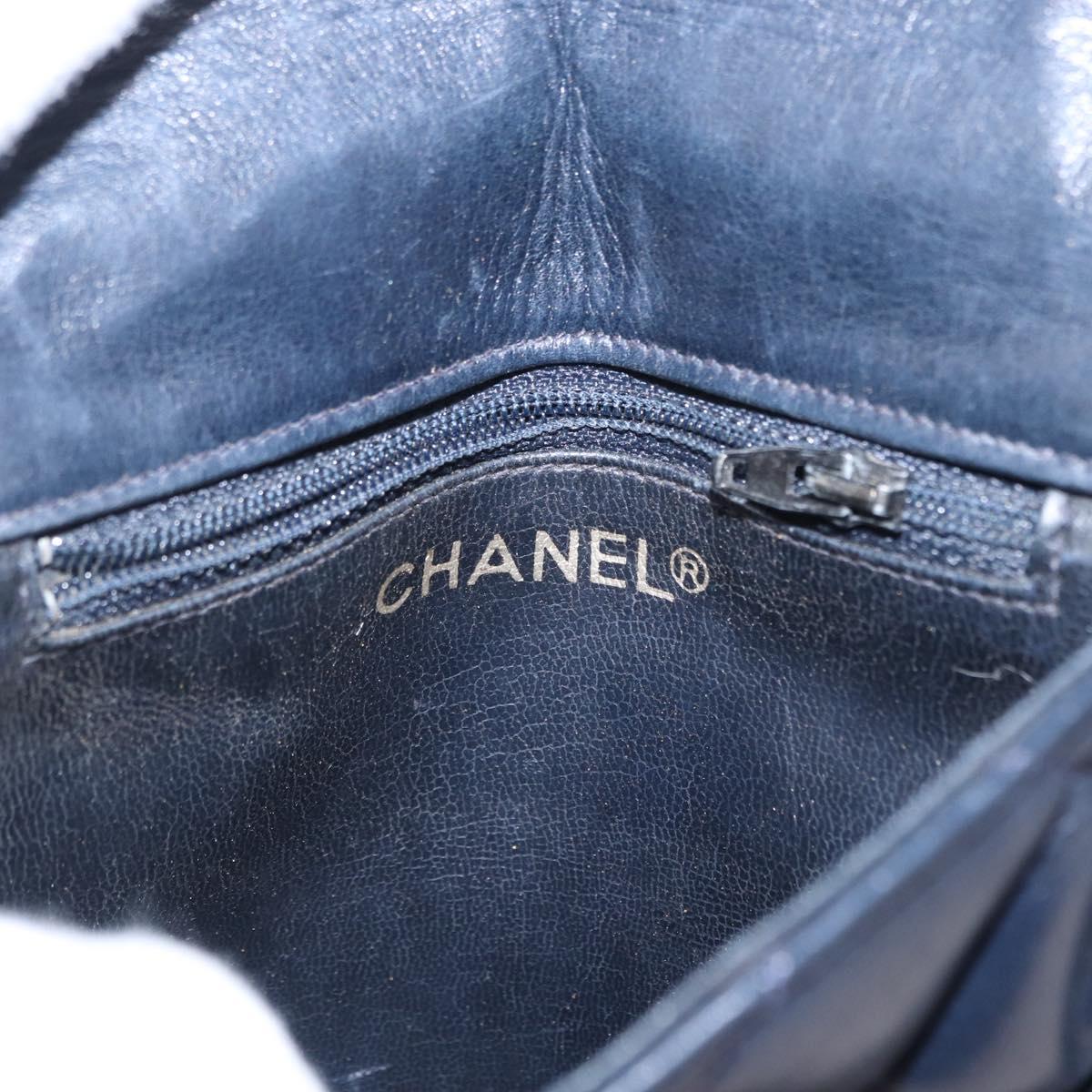 CHANEL Matelasse Chain Shoulder Bag Lamb Skin Navy Gold CC Auth 156505