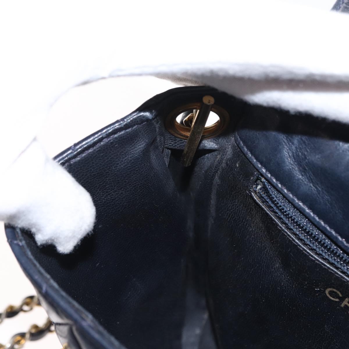 CHANEL Matelasse Chain Shoulder Bag Lamb Skin Navy Gold CC Auth 156505