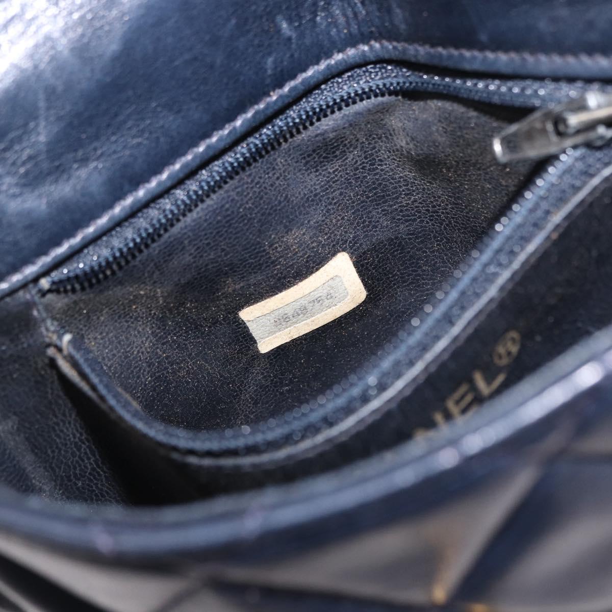 CHANEL Matelasse Chain Shoulder Bag Lamb Skin Navy Gold CC Auth 156505