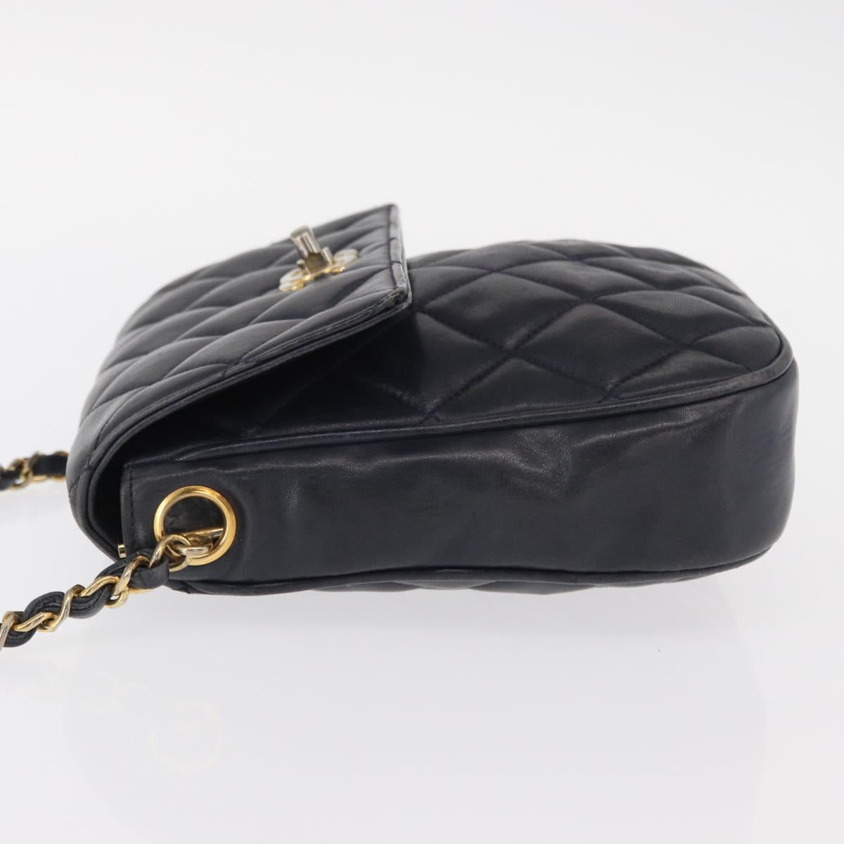 CHANEL Matelasse Chain Shoulder Bag Lamb Skin Navy Gold CC Auth 156505
