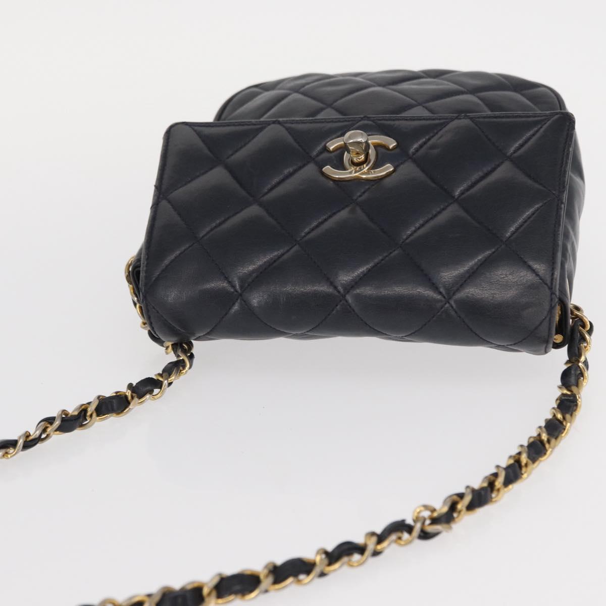 CHANEL Matelasse Chain Shoulder Bag Lamb Skin Navy Gold CC Auth 156505
