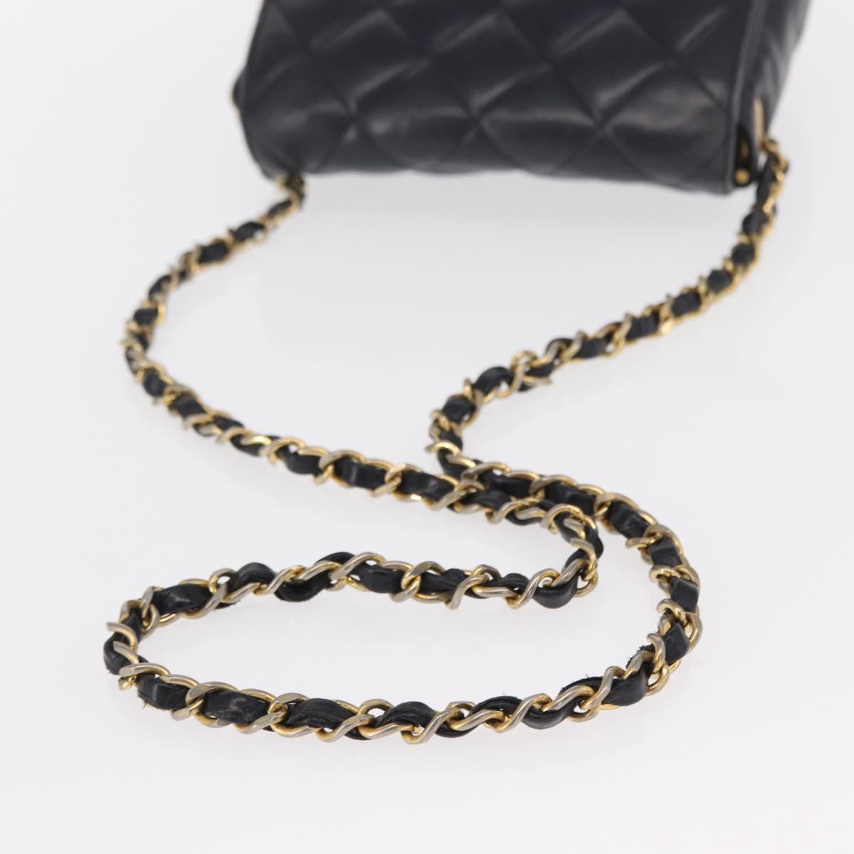 CHANEL Matelasse Chain Shoulder Bag Lamb Skin Navy Gold CC Auth 156505