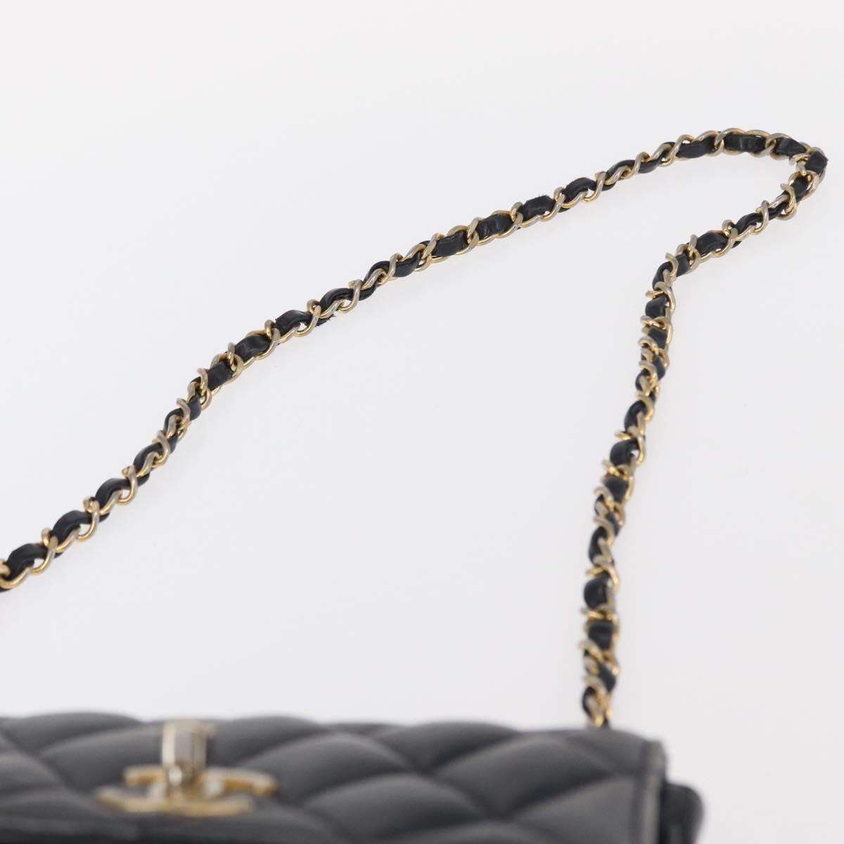CHANEL Matelasse Chain Shoulder Bag Lamb Skin Navy Gold CC Auth 156505