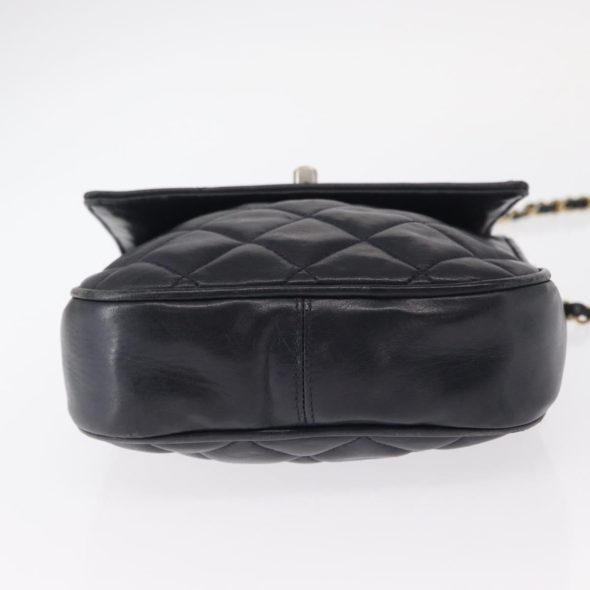 CHANEL Matelasse Chain Shoulder Bag Lamb Skin Navy Gold CC Auth 156505