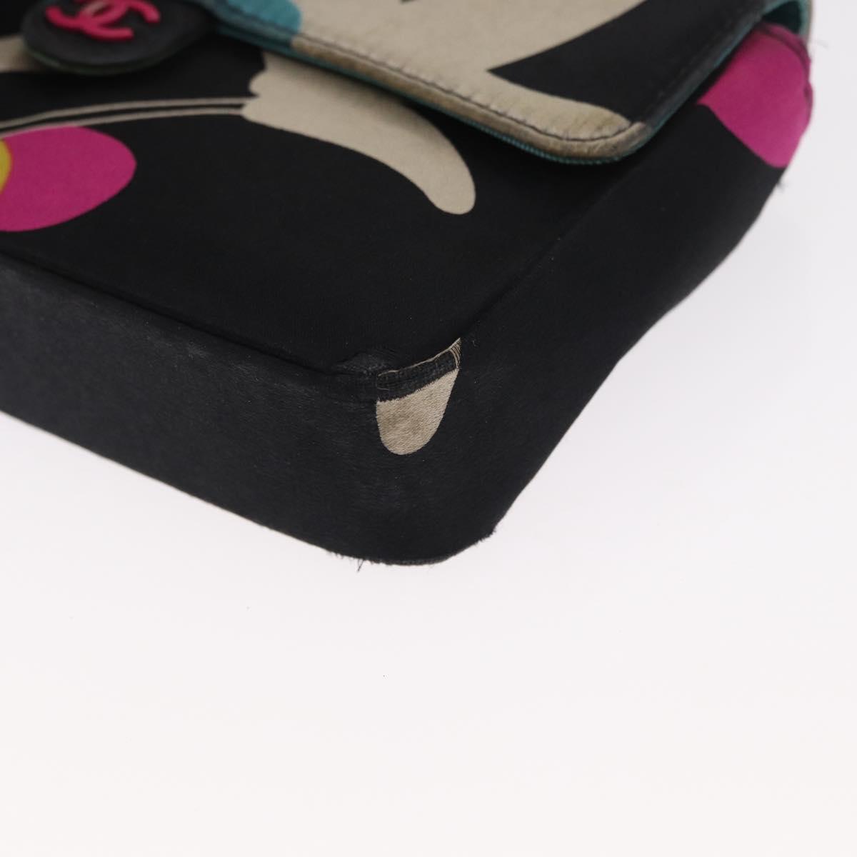 CHANEL Chain Shoulder Bag Satin Black Silver CC Auth 156506