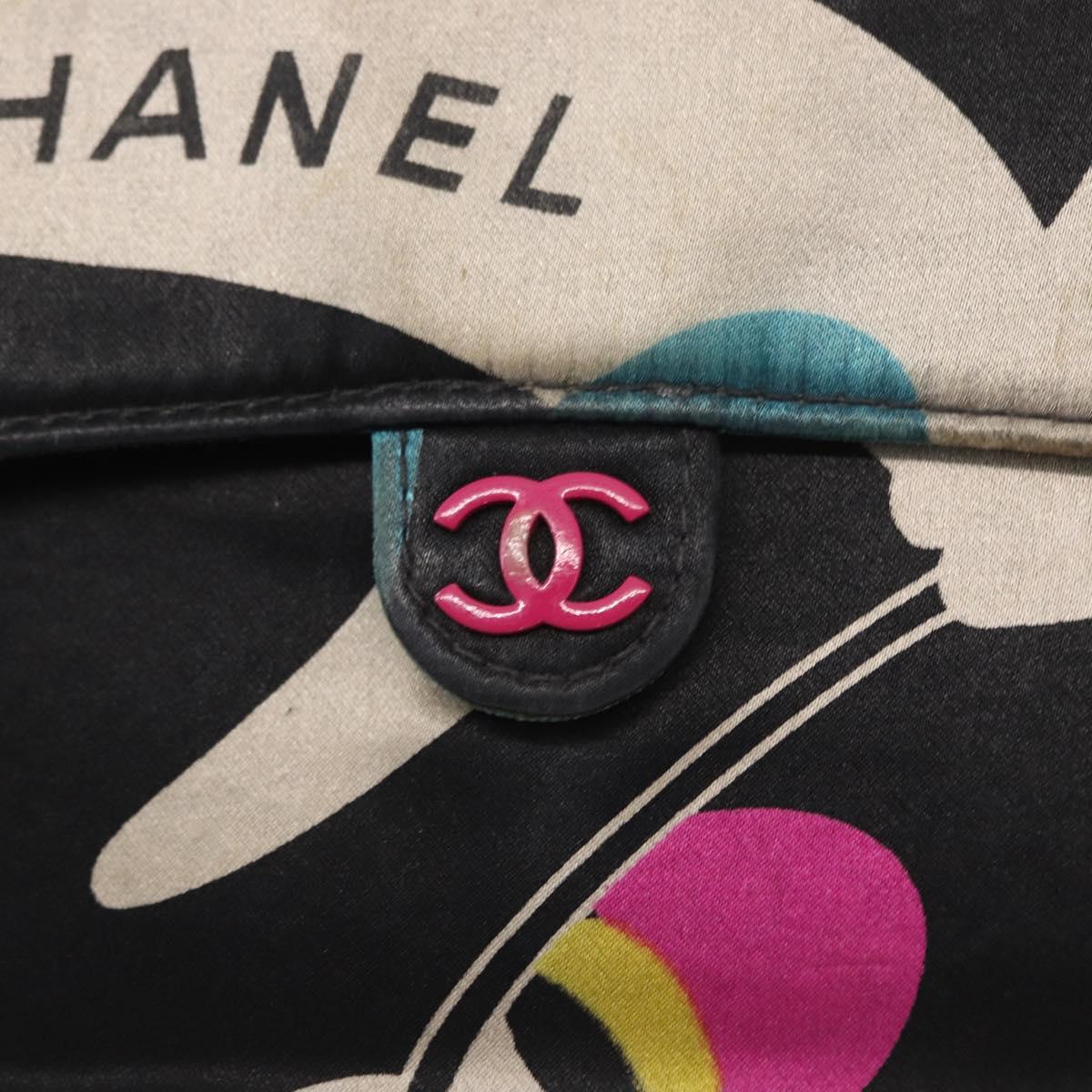 CHANEL Chain Shoulder Bag Satin Black Silver CC Auth 156506