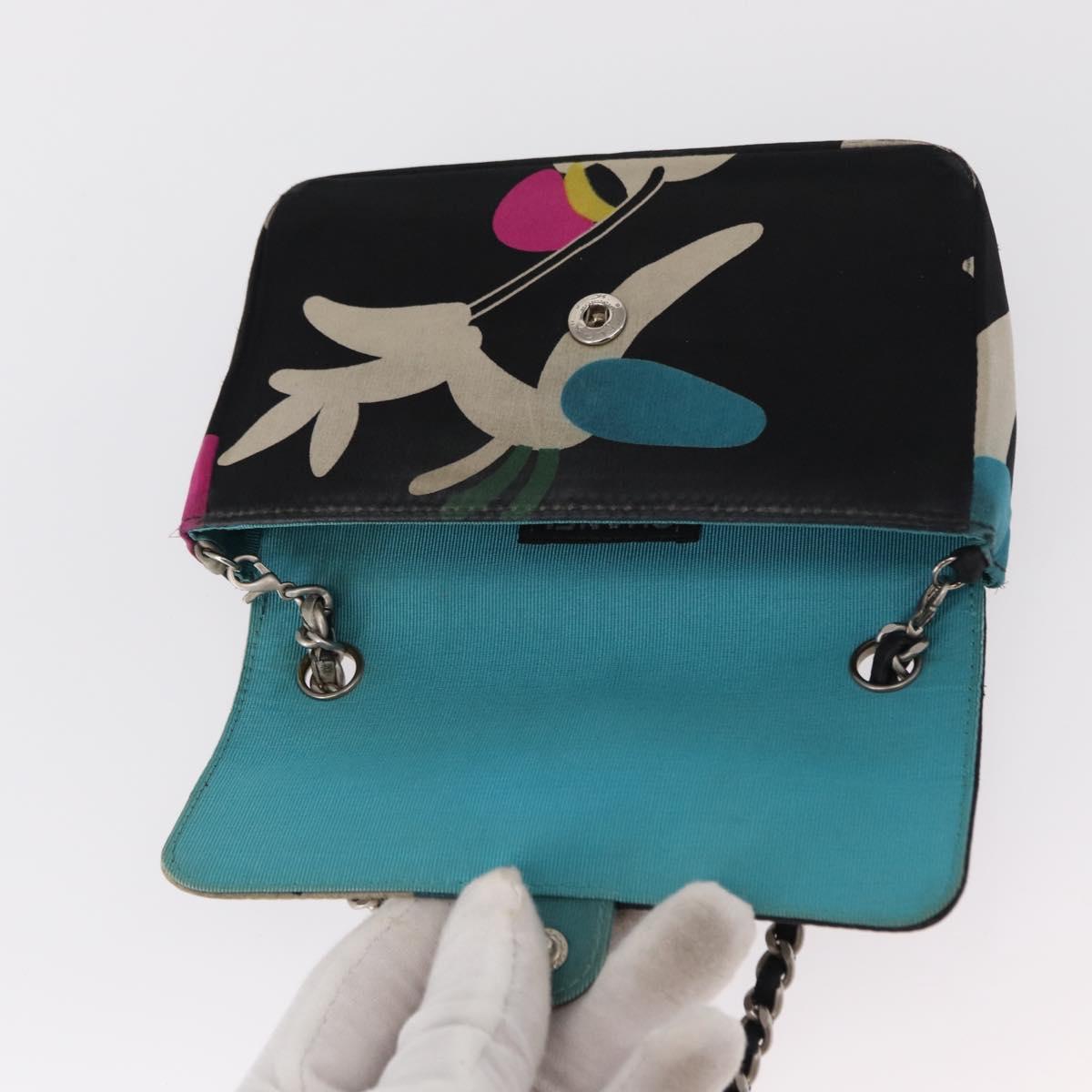 CHANEL Chain Shoulder Bag Satin Black Silver CC Auth 156506