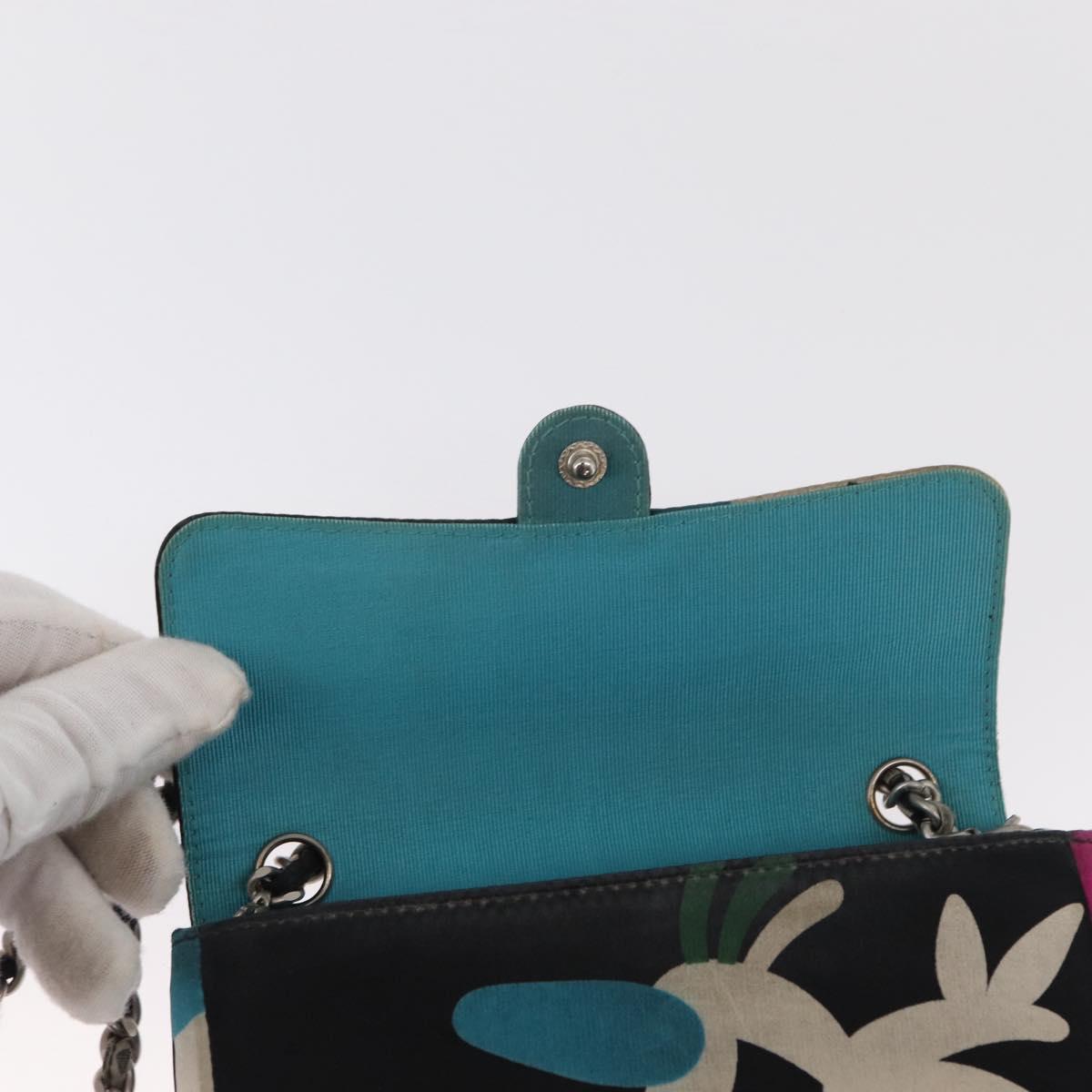 CHANEL Chain Shoulder Bag Satin Black Silver CC Auth 156506