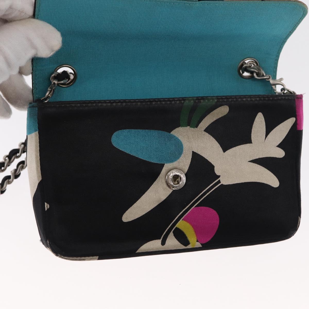 CHANEL Chain Shoulder Bag Satin Black Silver CC Auth 156506