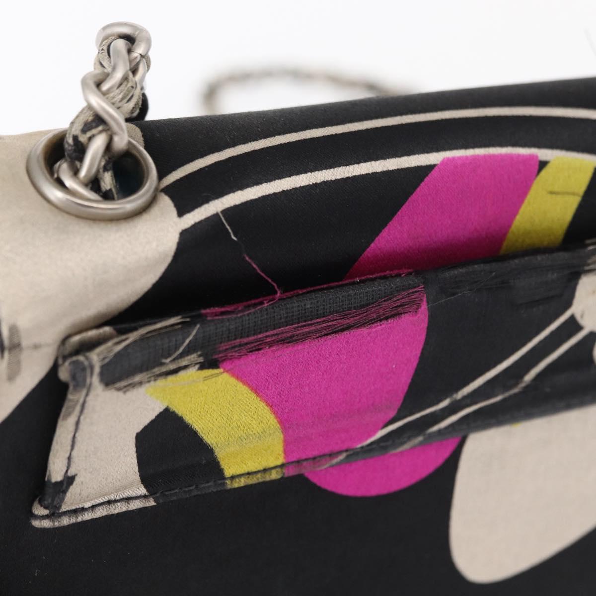 CHANEL Chain Shoulder Bag Satin Black Silver CC Auth 156506