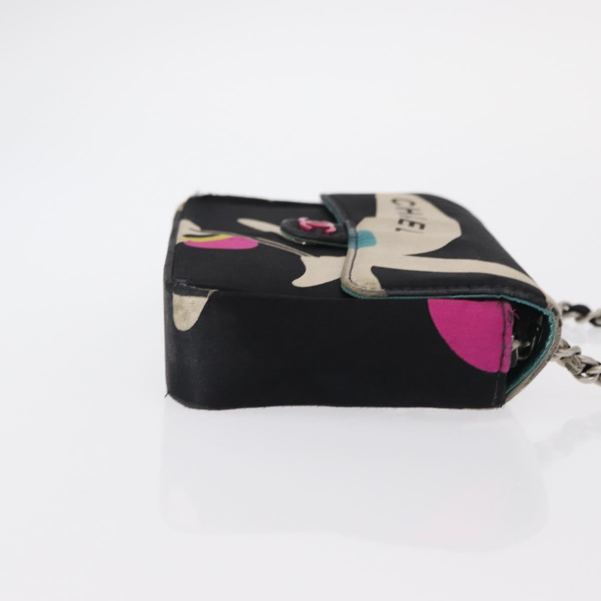 CHANEL Chain Shoulder Bag Satin Black Silver CC Auth 156506