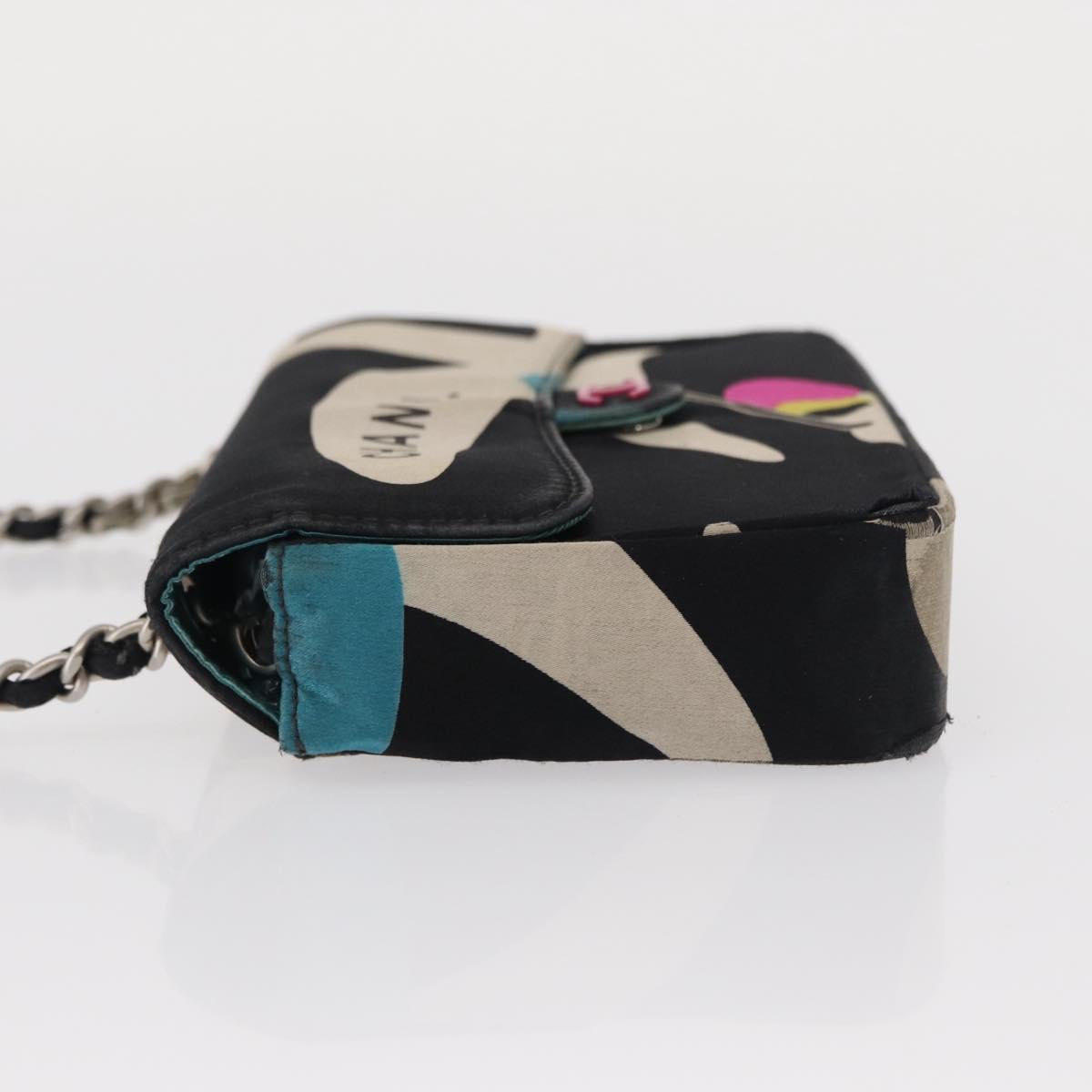 CHANEL Chain Shoulder Bag Satin Black Silver CC Auth 156506