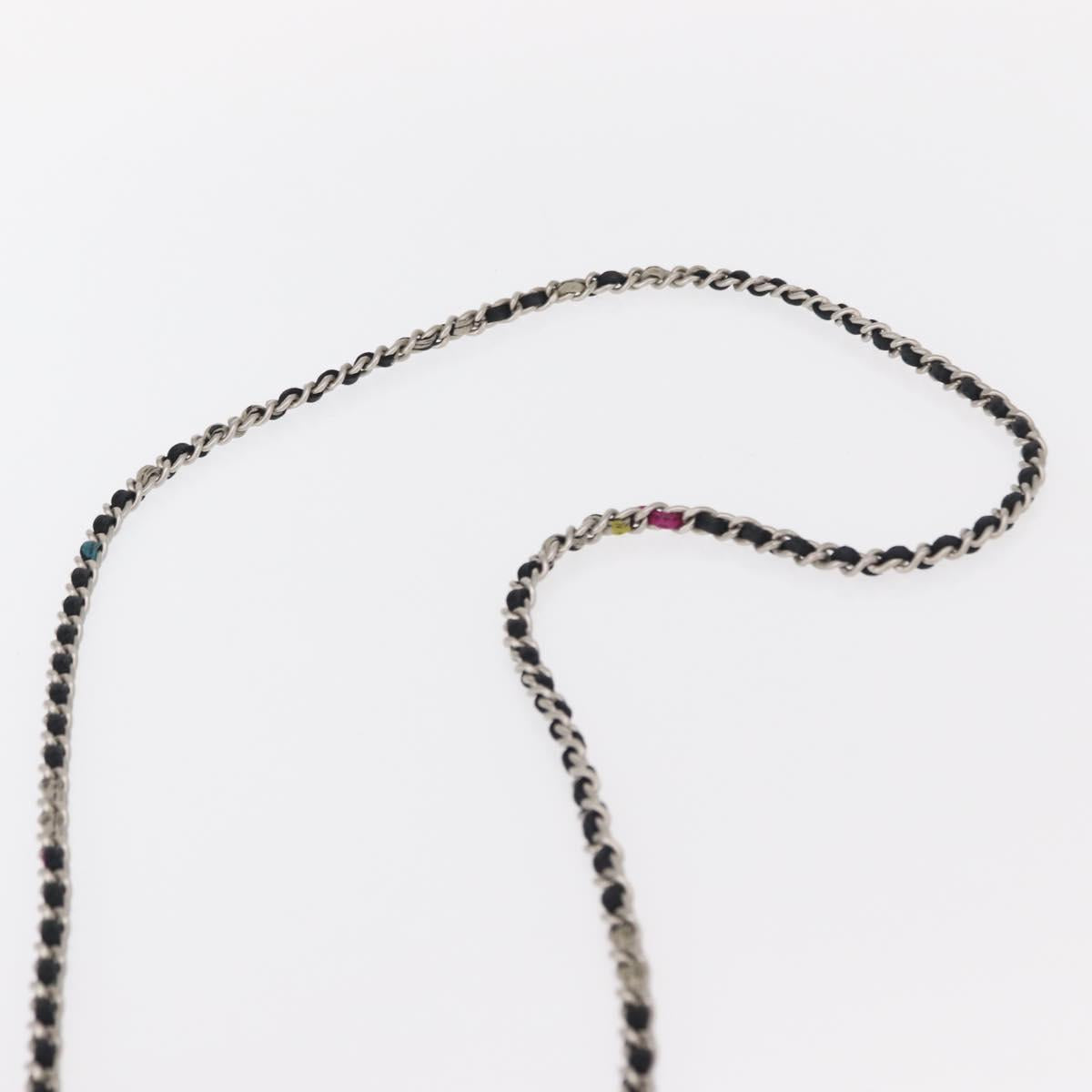 CHANEL Chain Shoulder Bag Satin Black Silver CC Auth 156506