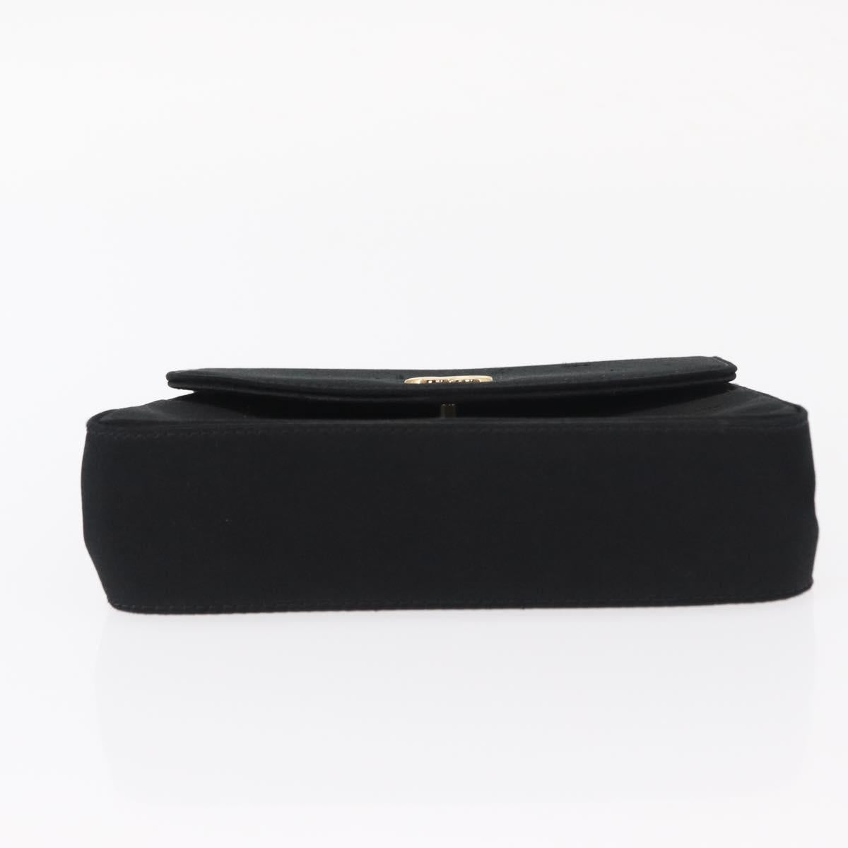 CHANEL Pouch Satin Black Gold CC Auth 156507