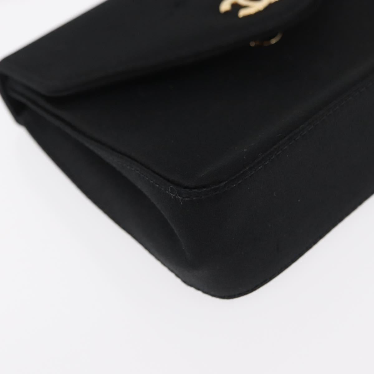 CHANEL Pouch Satin Black Gold CC Auth 156507
