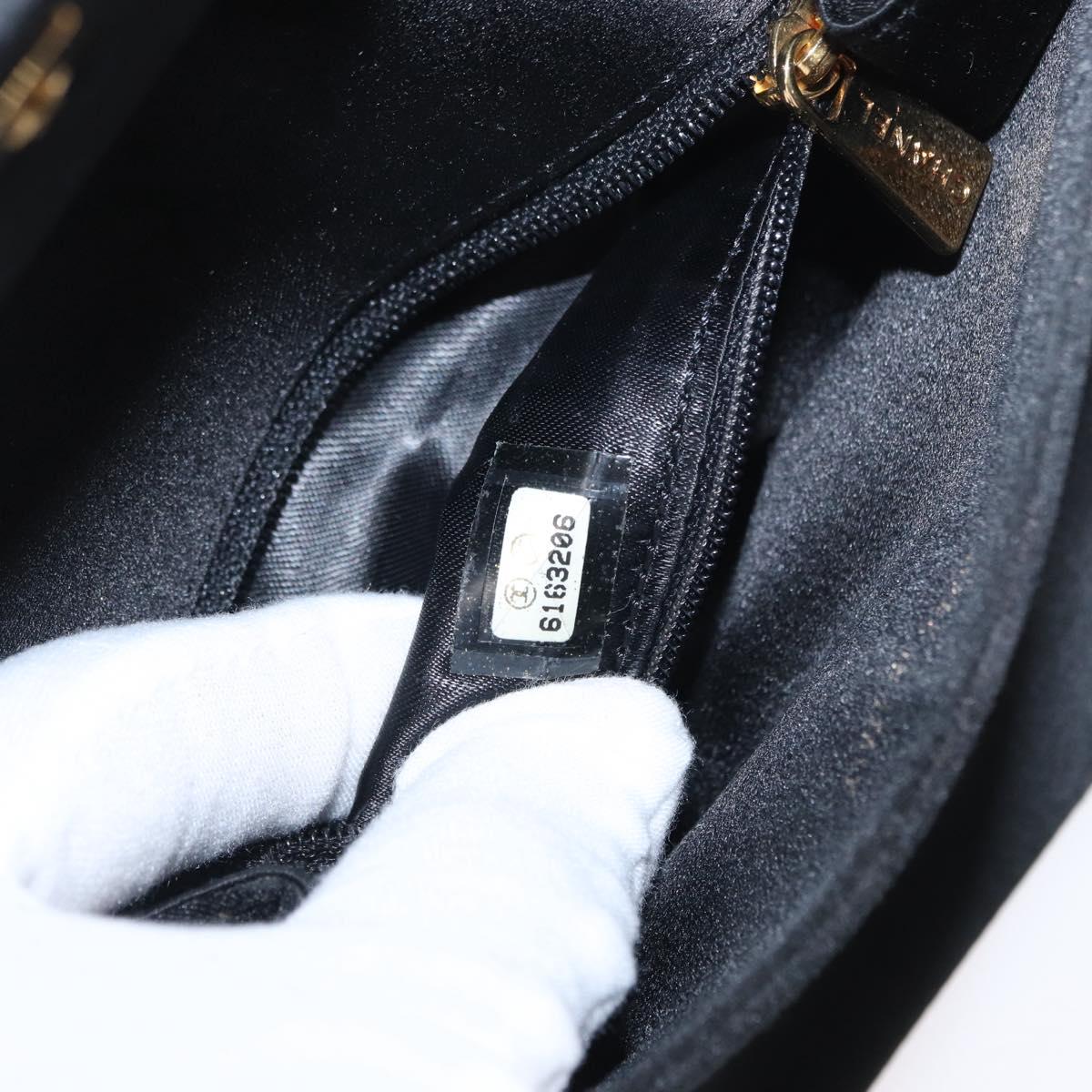CHANEL Pouch Satin Black Gold CC Auth 156507