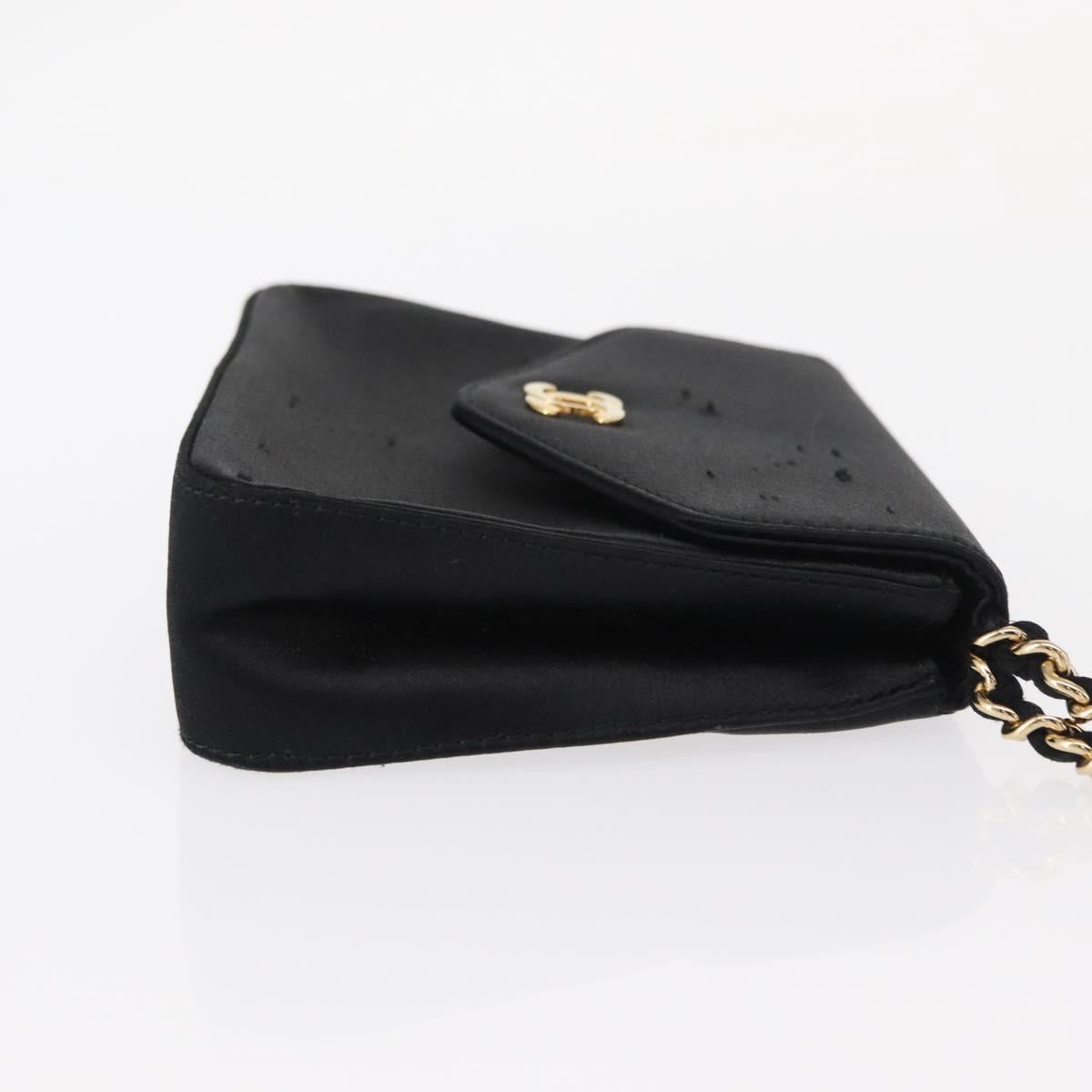 CHANEL Pouch Satin Black Gold CC Auth 156507