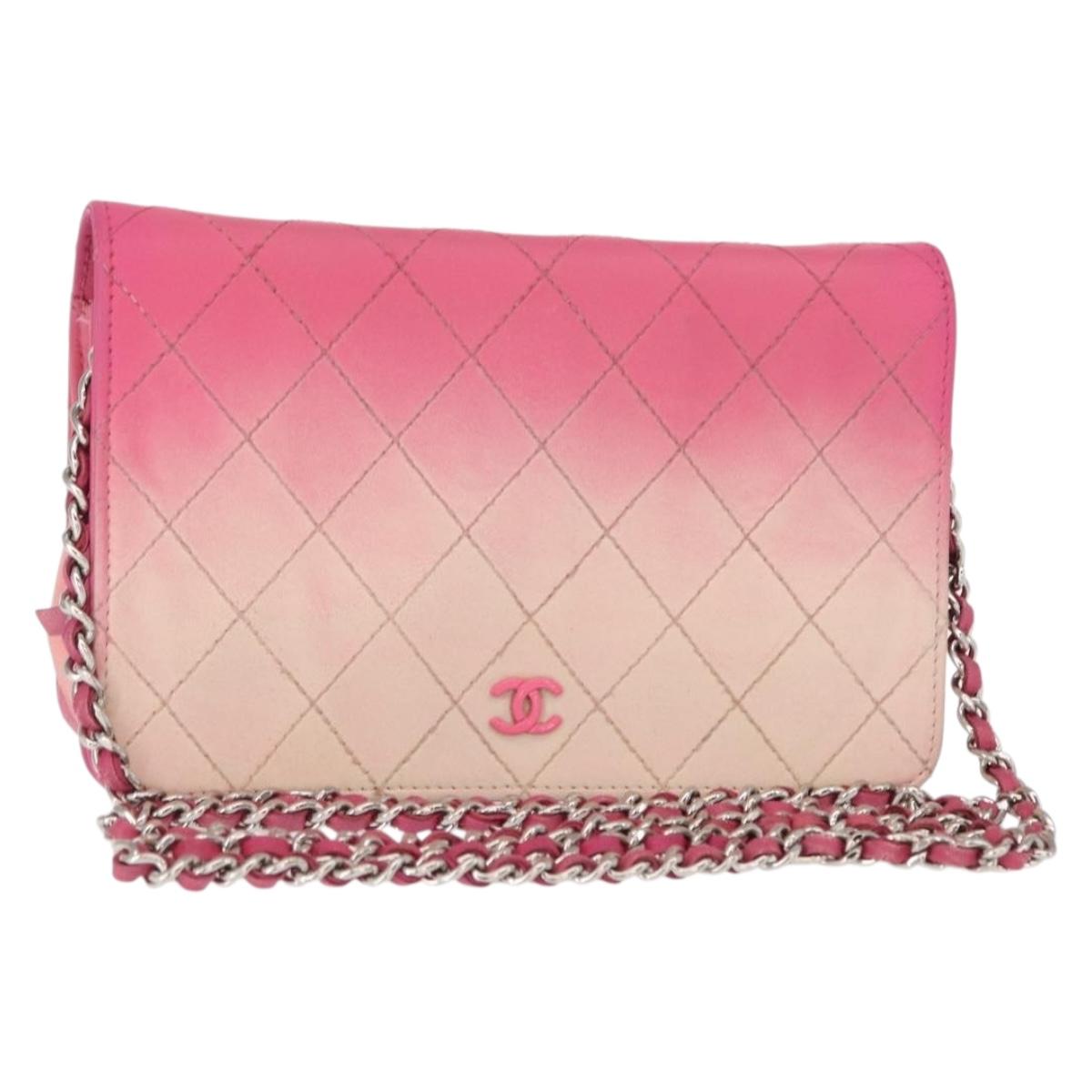 CHANEL Chain Shoulder Bag Leather Pink Silver CC Auth 156508