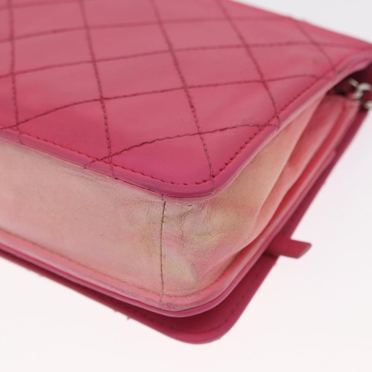 CHANEL Chain Shoulder Bag Leather Pink Silver CC Auth 156508