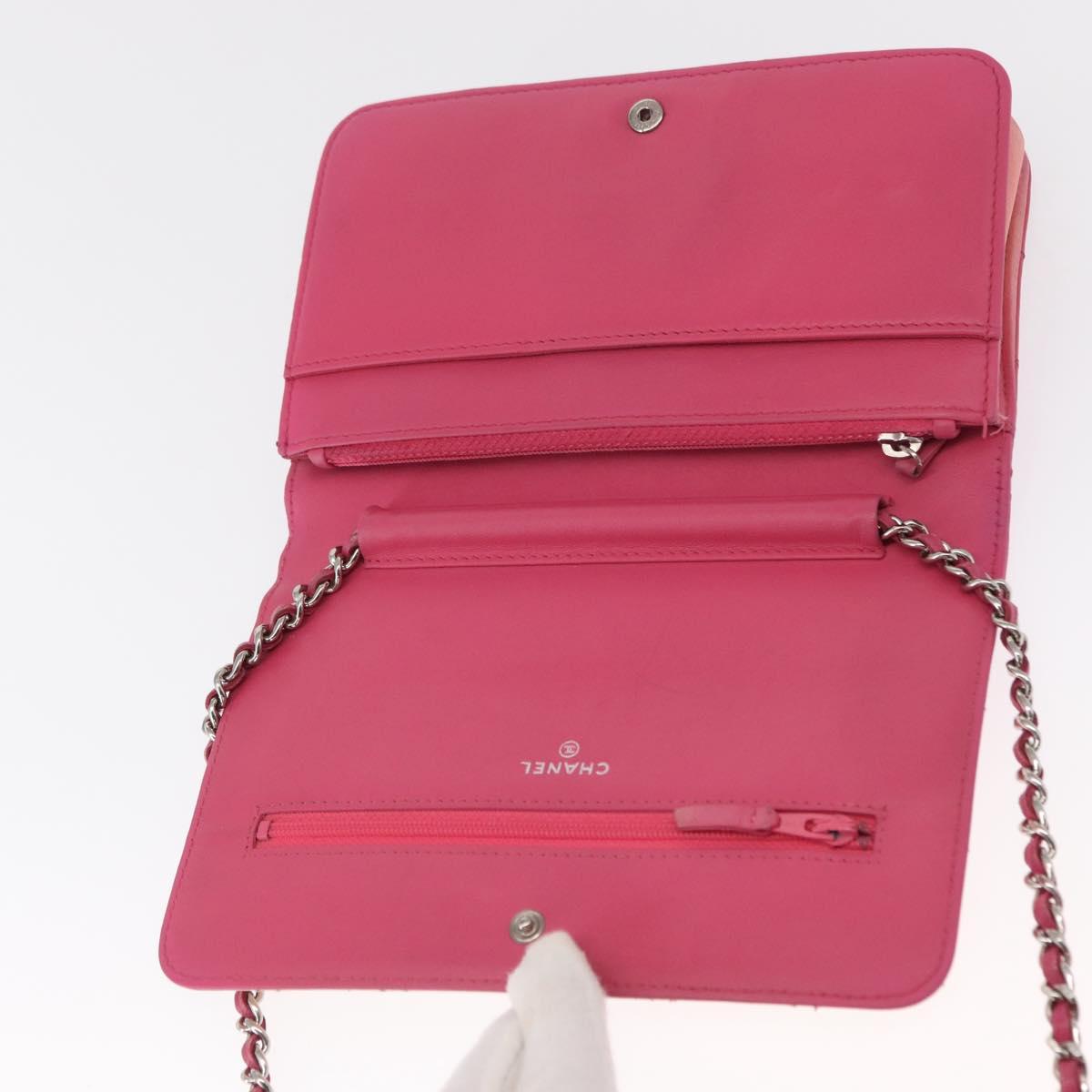 CHANEL Chain Shoulder Bag Leather Pink Silver CC Auth 156508