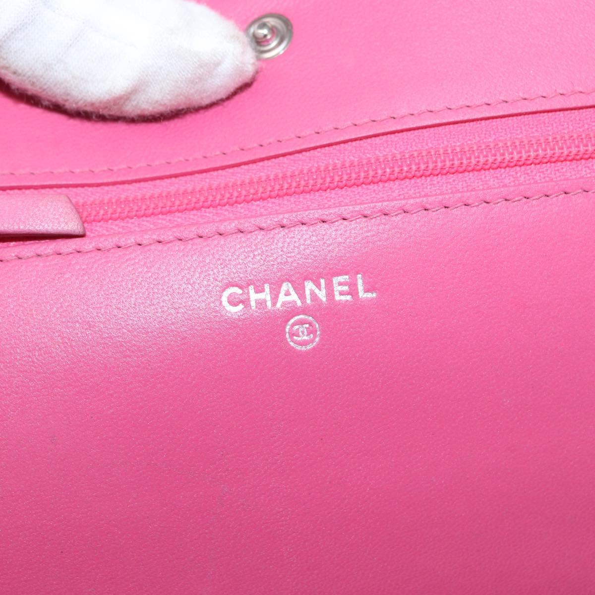 CHANEL Chain Shoulder Bag Leather Pink Silver CC Auth 156508