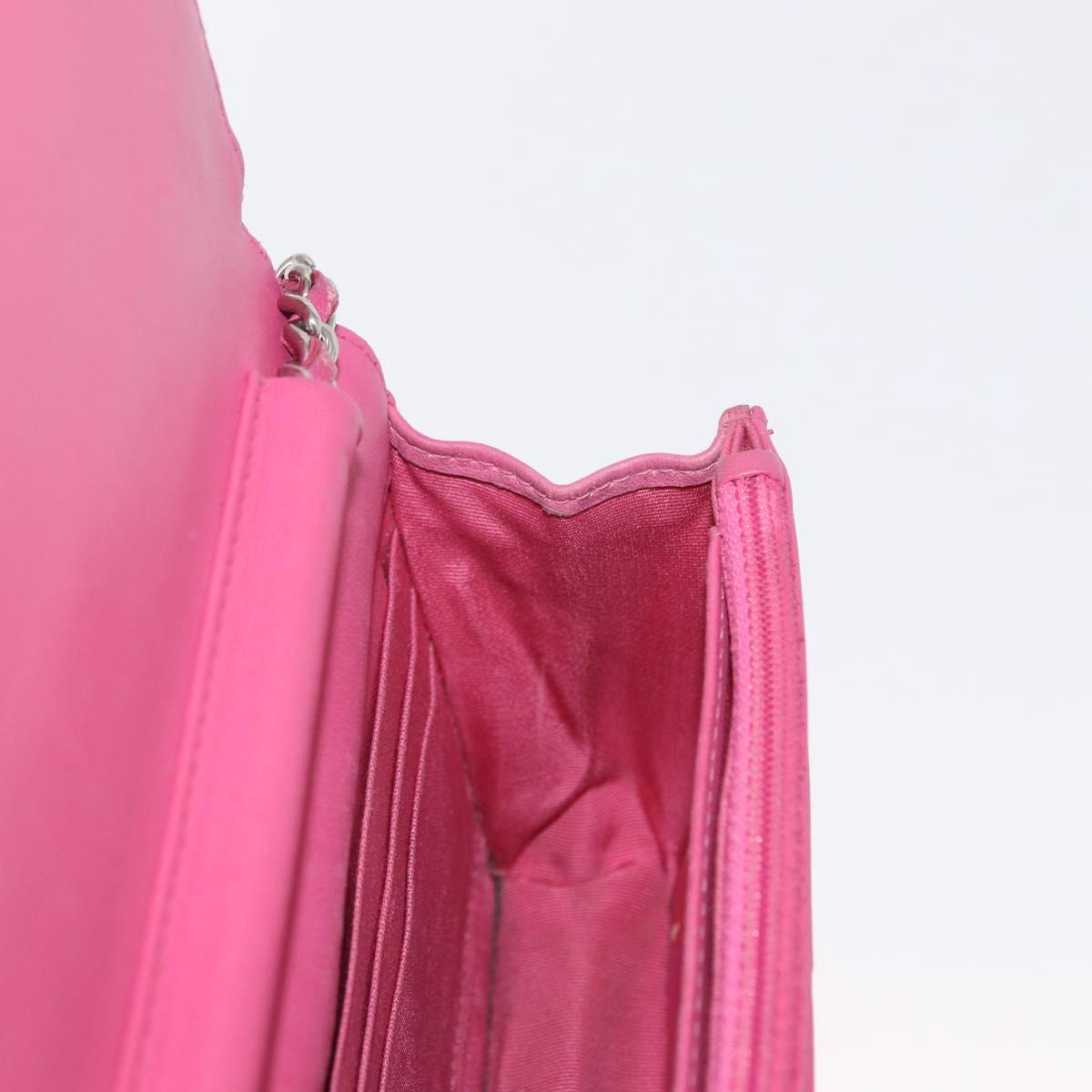 CHANEL Chain Shoulder Bag Leather Pink Silver CC Auth 156508