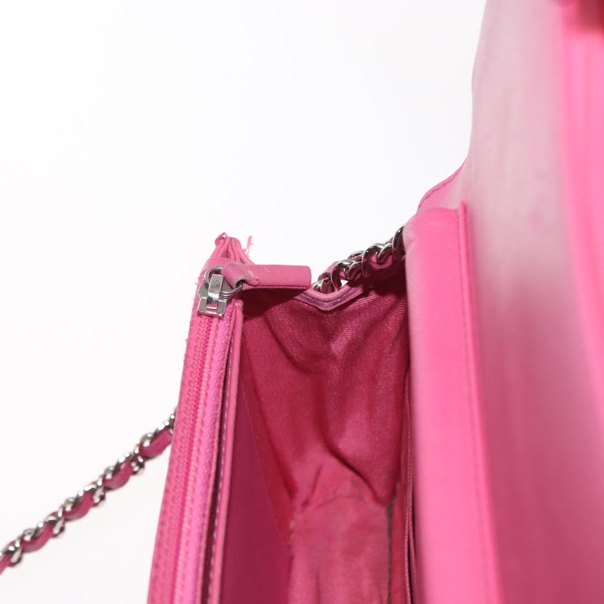 CHANEL Chain Shoulder Bag Leather Pink Silver CC Auth 156508