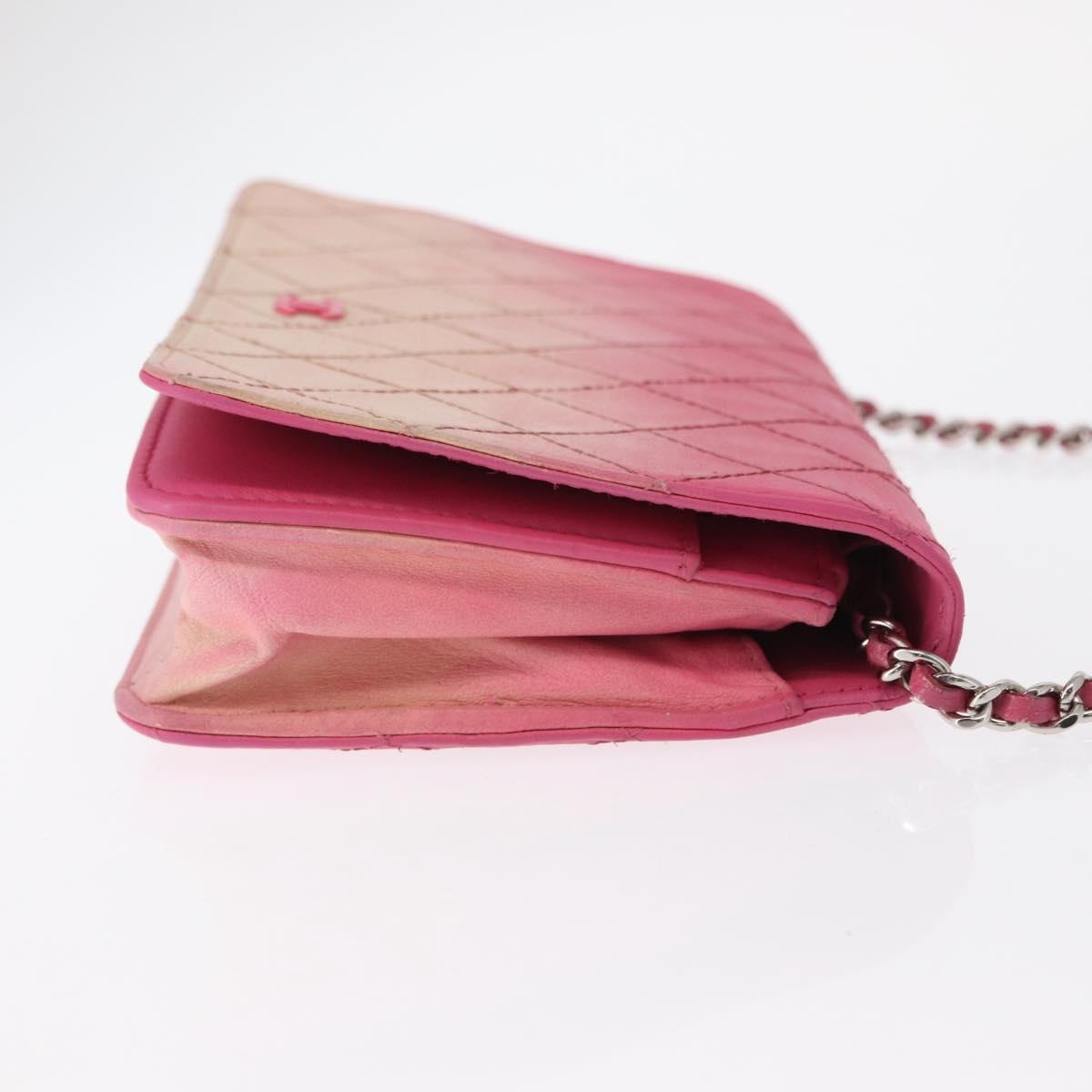 CHANEL Chain Shoulder Bag Leather Pink Silver CC Auth 156508