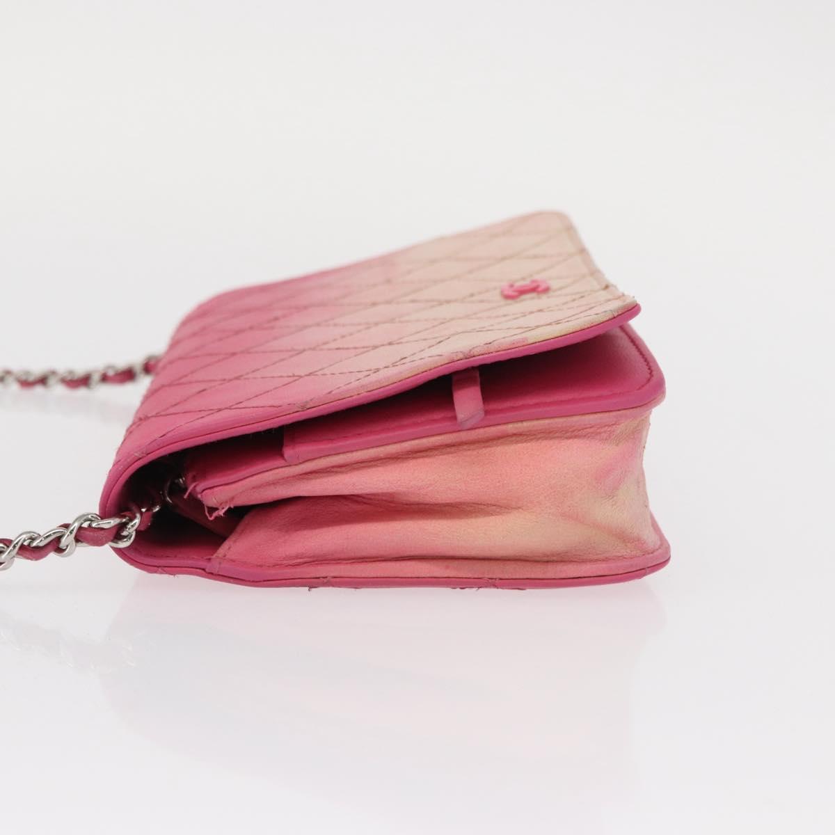 CHANEL Chain Shoulder Bag Leather Pink Silver CC Auth 156508