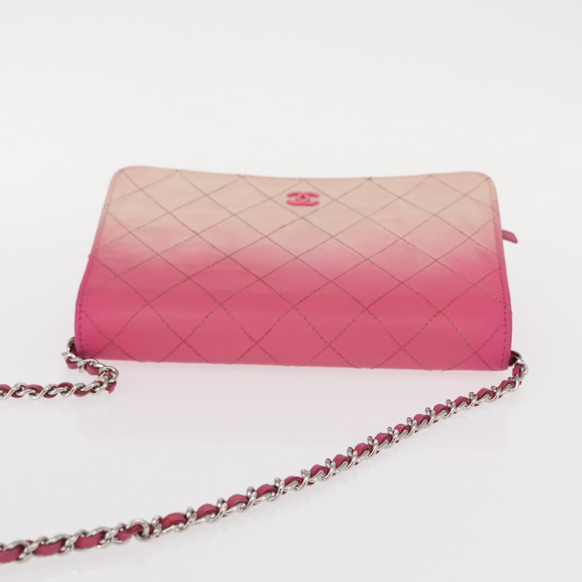 CHANEL Chain Shoulder Bag Leather Pink Silver CC Auth 156508