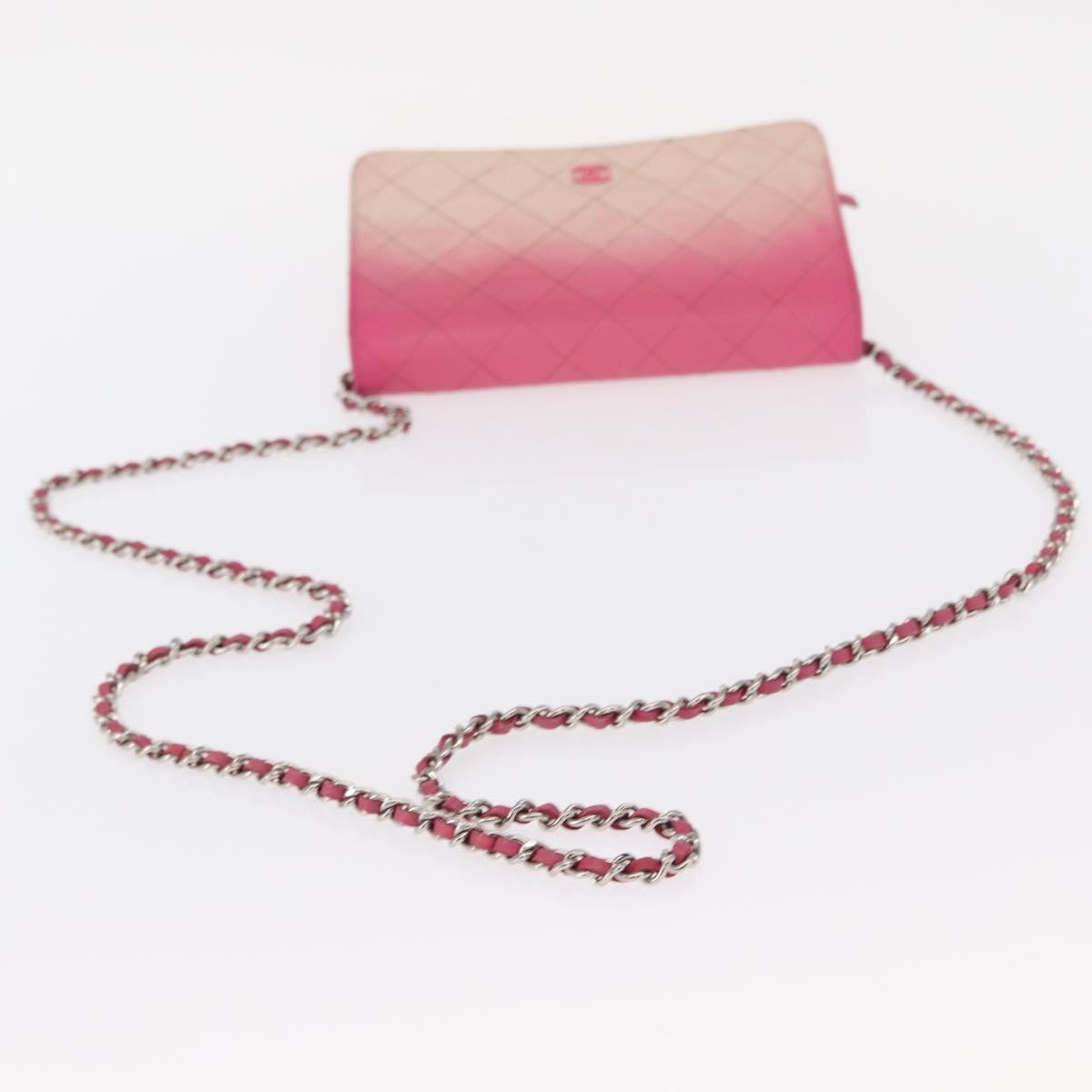 CHANEL Chain Shoulder Bag Leather Pink Silver CC Auth 156508