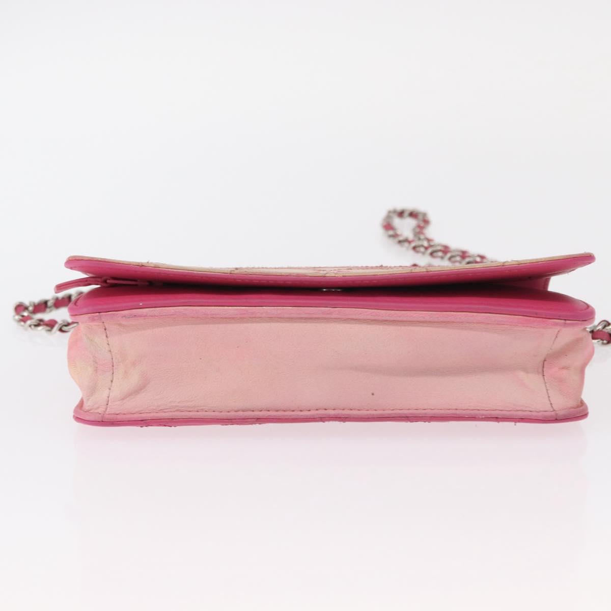 CHANEL Chain Shoulder Bag Leather Pink Silver CC Auth 156508