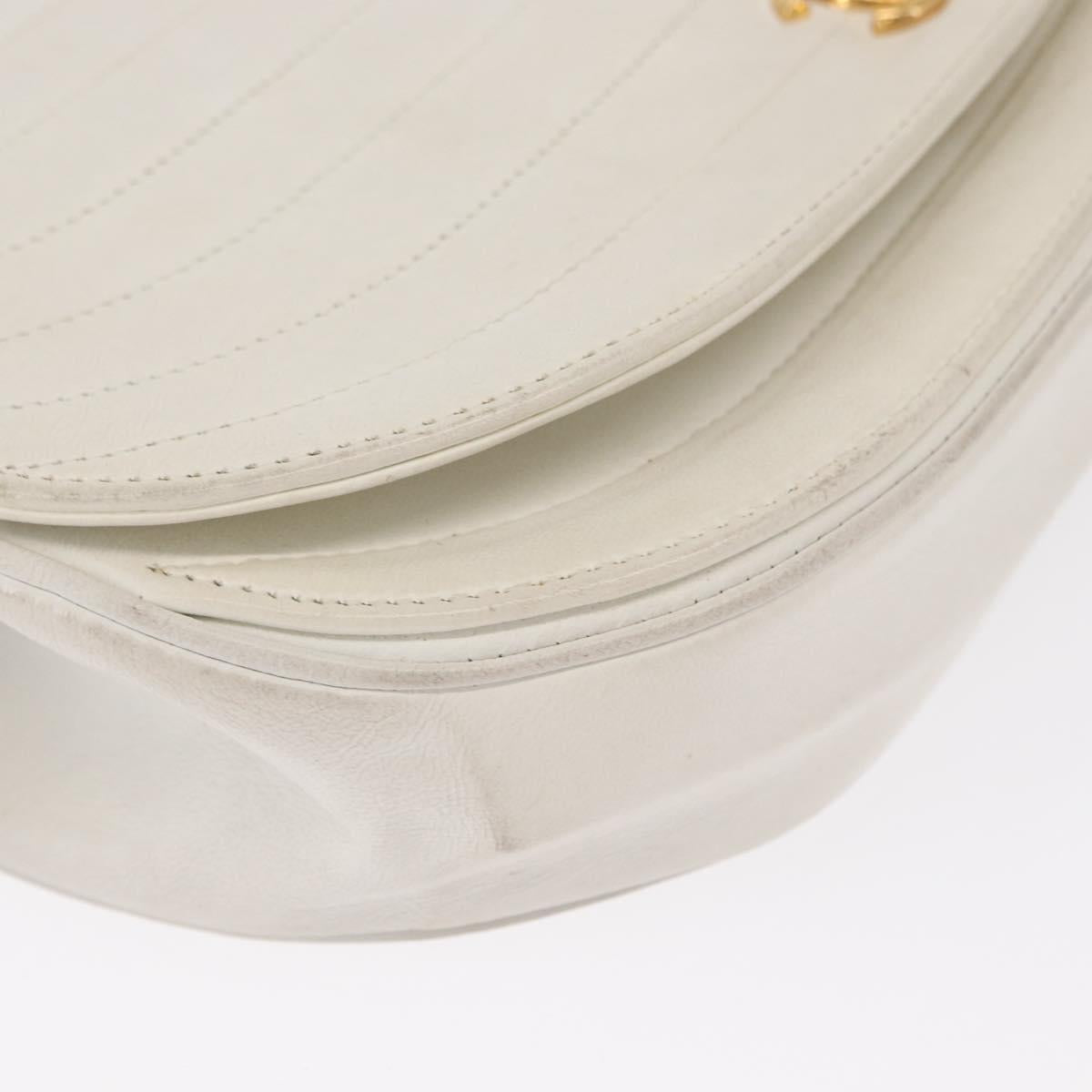 CHANEL Chain Shoulder Bag Leather White Gold CC Auth 156509