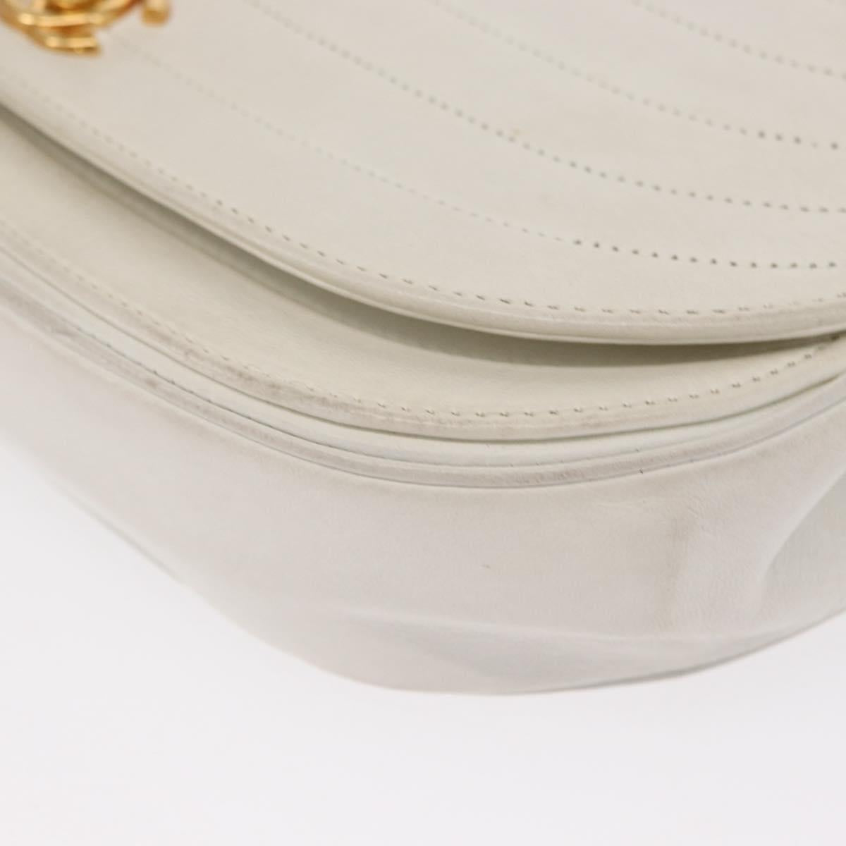 CHANEL Chain Shoulder Bag Leather White Gold CC Auth 156509