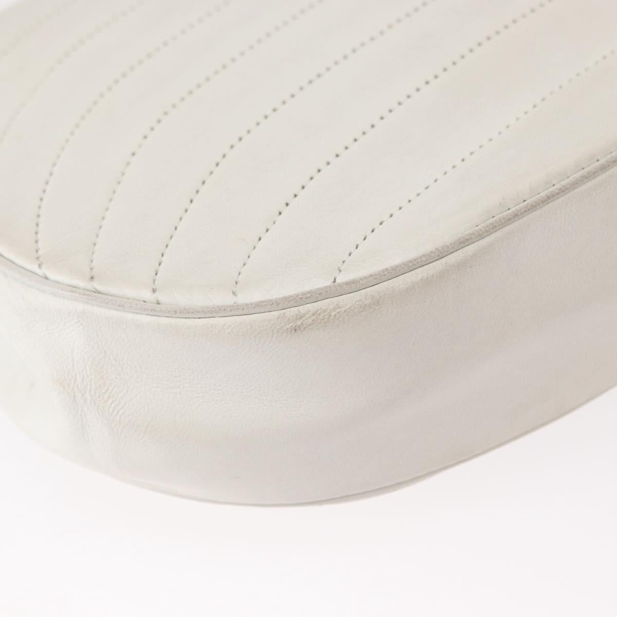 CHANEL Chain Shoulder Bag Leather White Gold CC Auth 156509