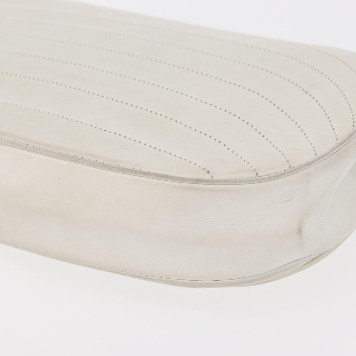 CHANEL Chain Shoulder Bag Leather White Gold CC Auth 156509