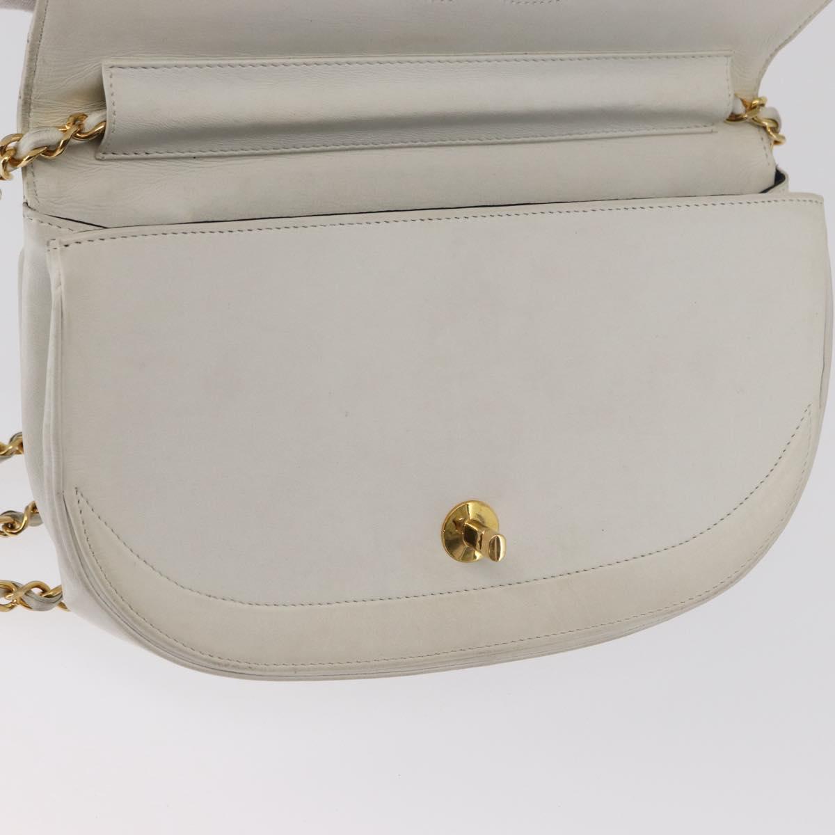 CHANEL Chain Shoulder Bag Leather White Gold CC Auth 156509