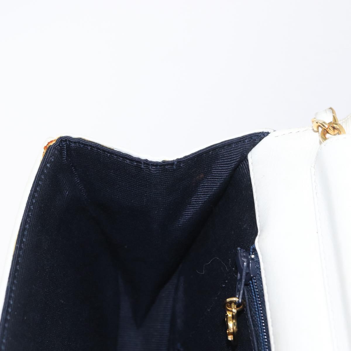 CHANEL Chain Shoulder Bag Leather White Gold CC Auth 156509