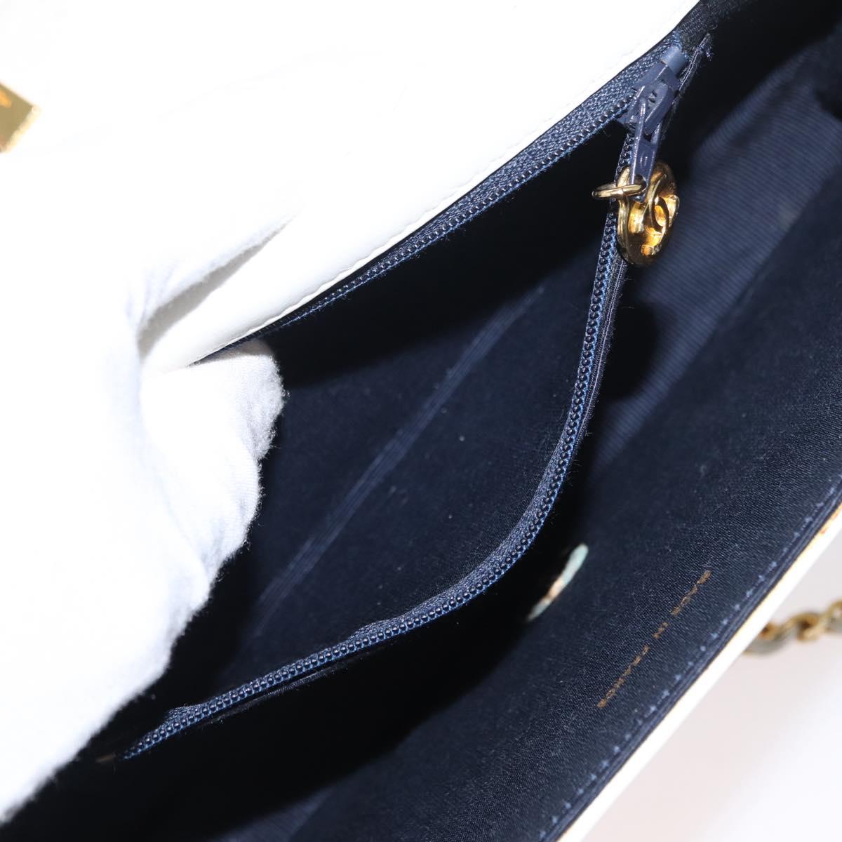 CHANEL Chain Shoulder Bag Leather White Gold CC Auth 156509