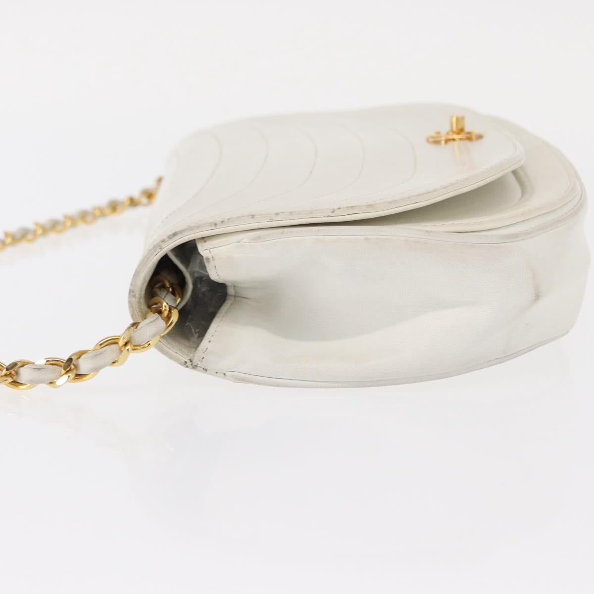 CHANEL Chain Shoulder Bag Leather White Gold CC Auth 156509
